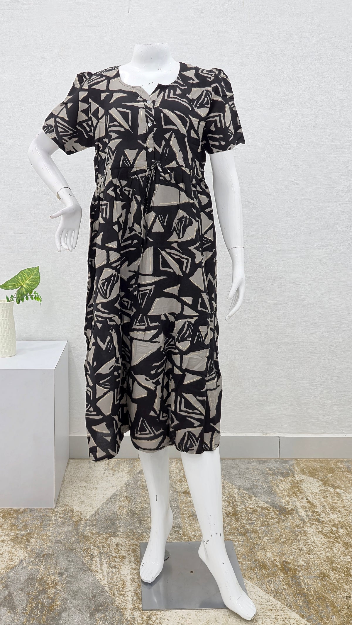 Rayon Colourful Foil Printing Gathering Frock Model Nighties | Side Pocket and Gathering Front Rope | Fancy Sleeve & Maxi Frock Nightwear for Stylish Women's (FGF)