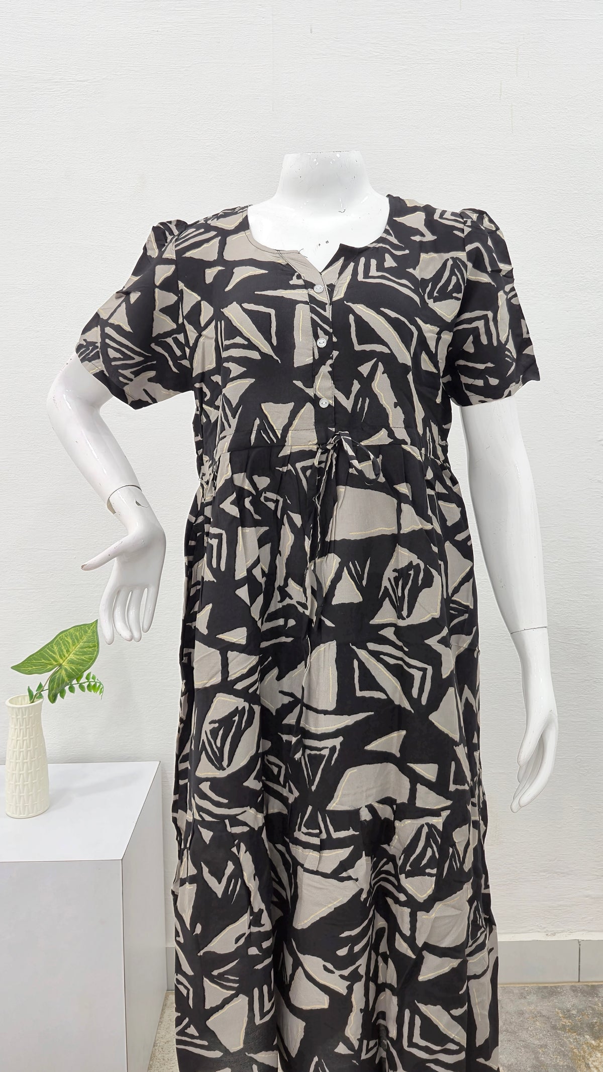 Rayon Colourful Foil Printing Gathering Frock Model Nighties | Side Pocket and Gathering Front Rope | Fancy Sleeve & Maxi Frock Nightwear for Stylish Women's (FGF)