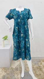 Rayon Colourful Foil Printing Gathering Frock Model Nighties | Side Pocket and Gathering Front Rope | Fancy Sleeve & Maxi Frock Nightwear for Stylish Women's (FGF)