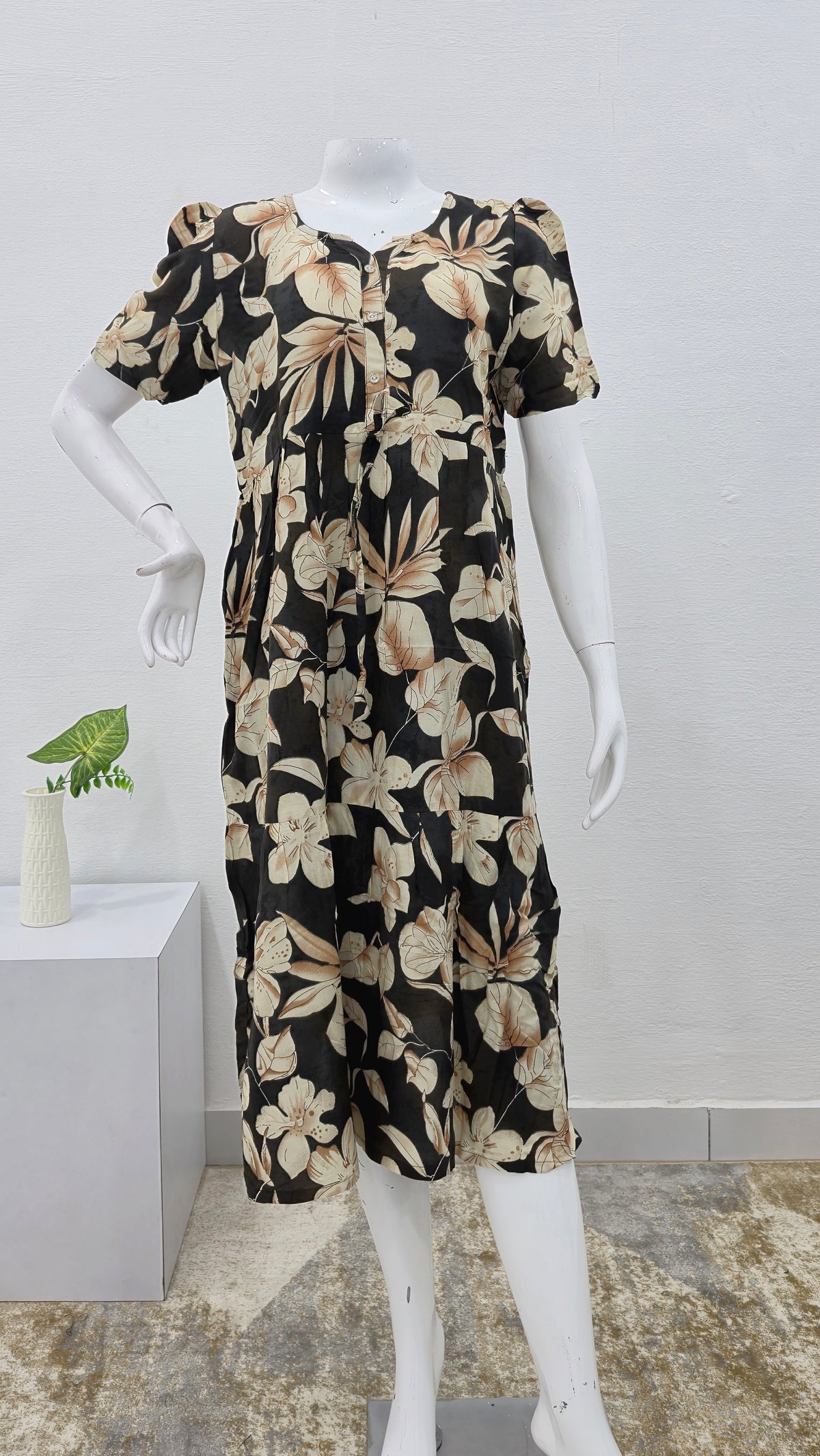 Rayon Colourful Foil Printing Gathering Frock Model Nighties | Side Pocket and Gathering Front Rope | Fancy Sleeve & Maxi Frock Nightwear for Stylish Women's (FGF)