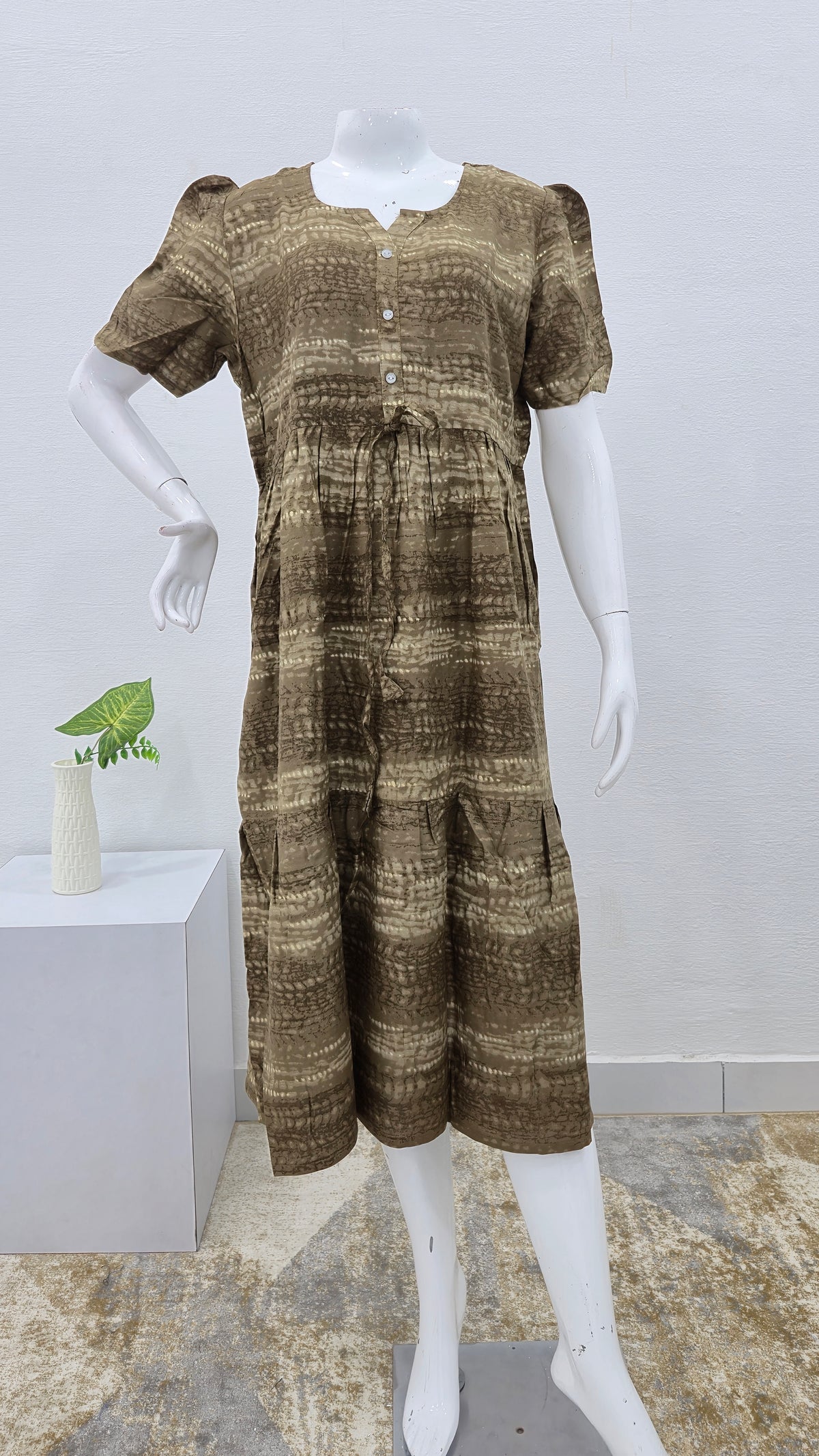 Rayon Colourful Foil Printing Gathering Frock Model Nighties | Side Pocket and Gathering Front Rope | Fancy Sleeve & Maxi Frock Nightwear for Stylish Women's (FGF)