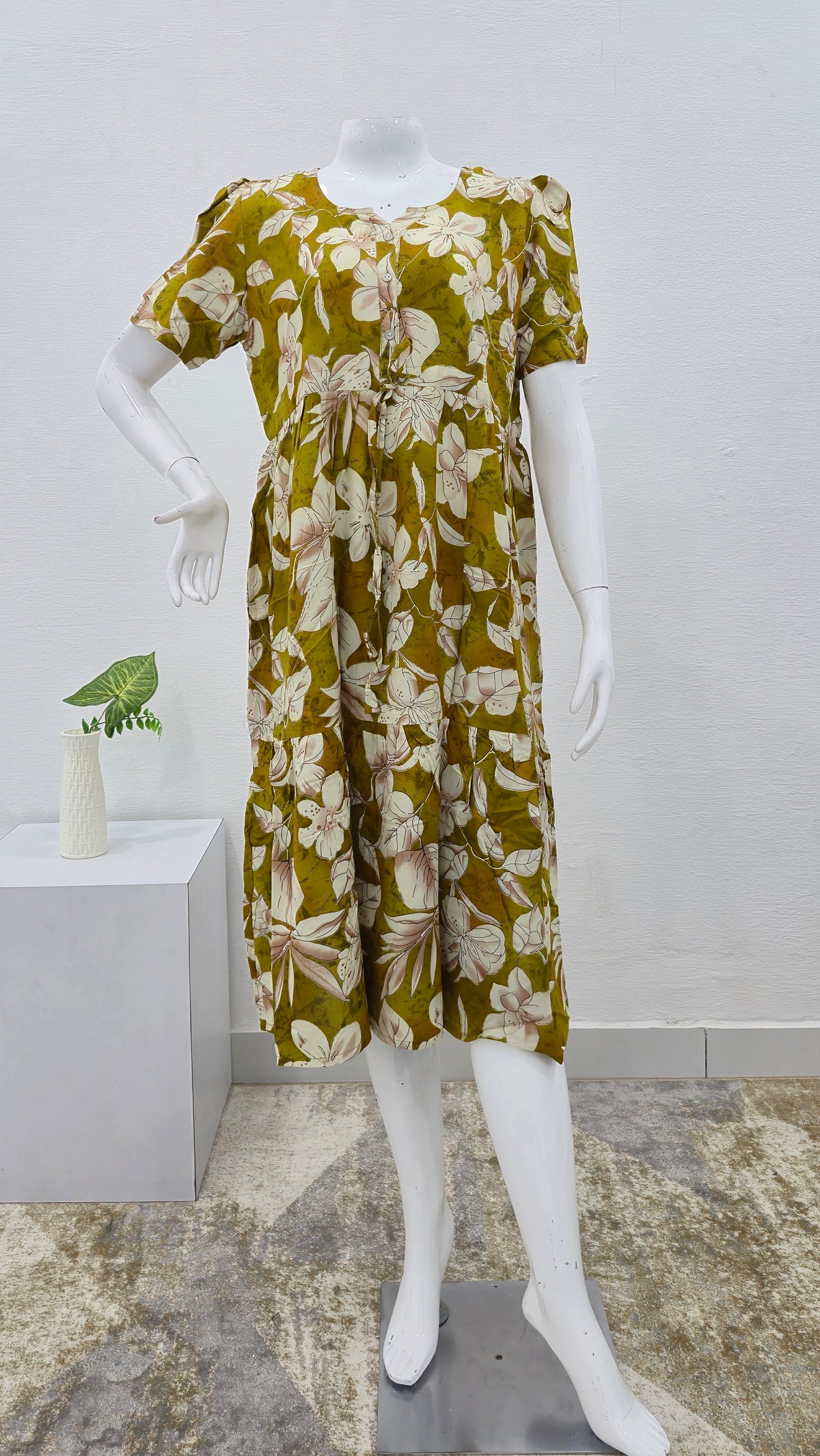Rayon Colourful Foil Printing Gathering Frock Model Nighties | Side Pocket and Gathering Front Rope | Fancy Sleeve & Maxi Frock Nightwear for Stylish Women's (FGF)