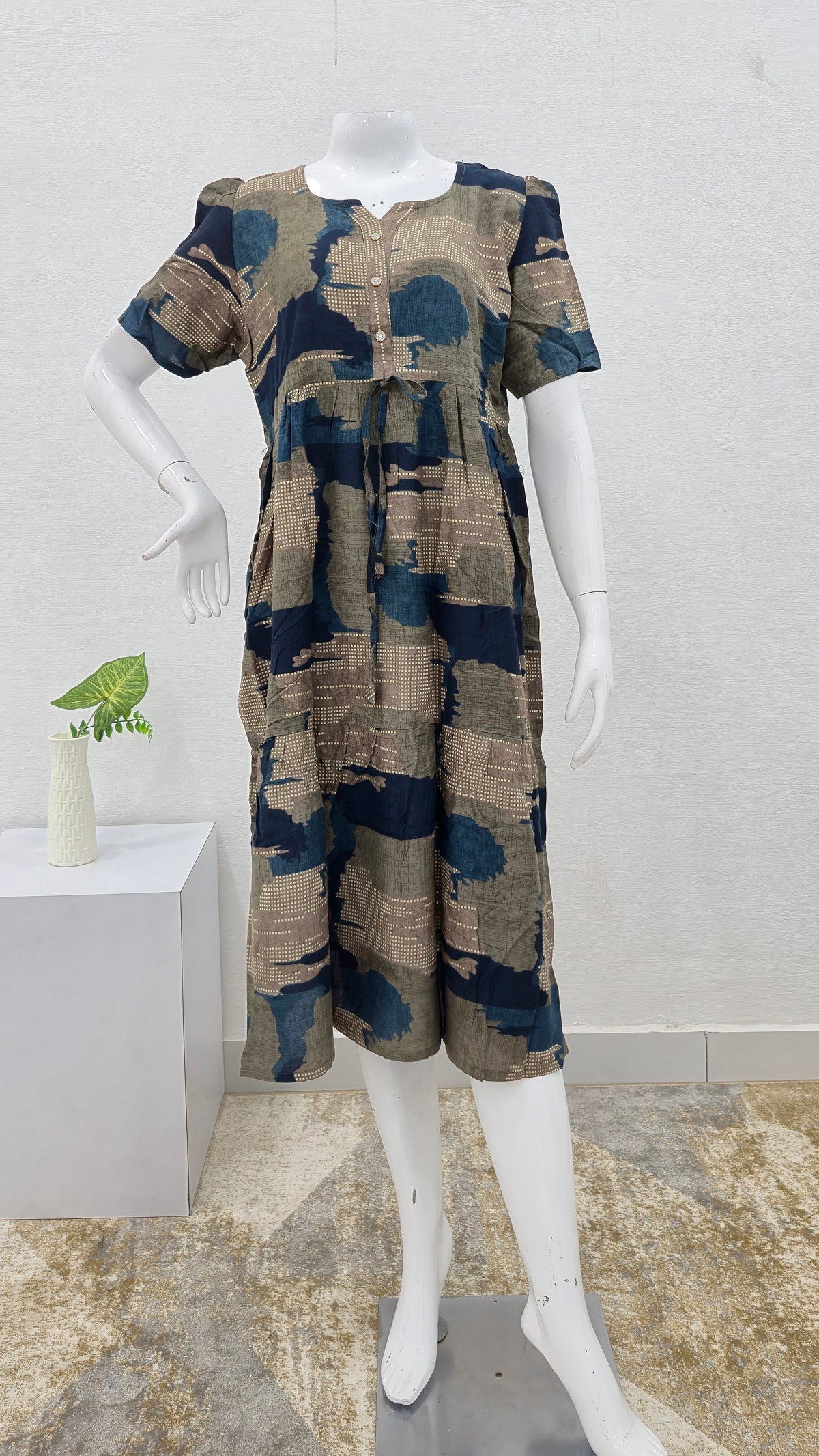 Rayon Colourful Foil Printing Gathering Frock Model Nighties | Side Pocket and Gathering Front Rope | Fancy Sleeve & Maxi Frock Nightwear for Stylish Women's (FGF)
