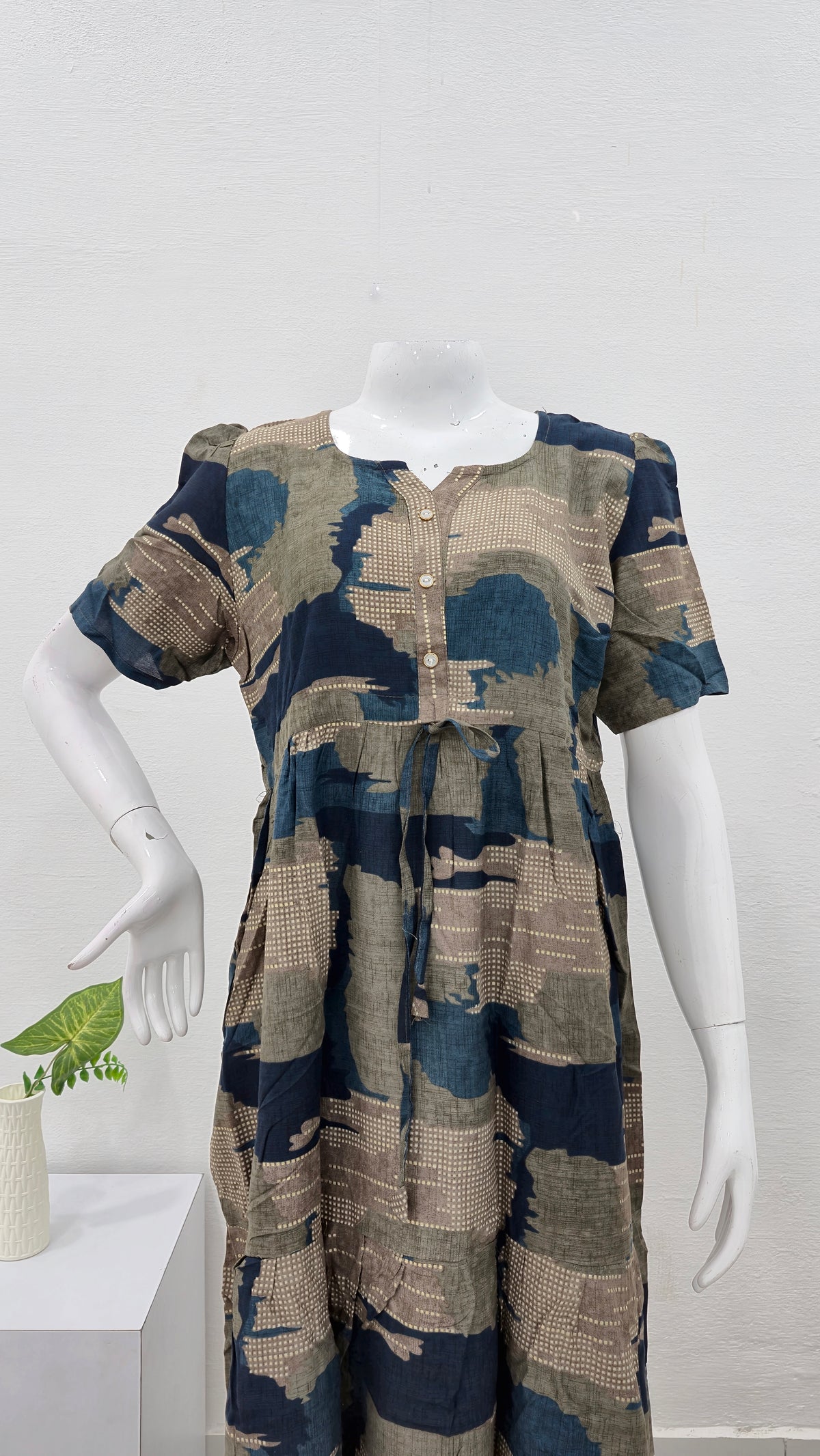 Rayon Colourful Foil Printing Gathering Frock Model Nighties | Side Pocket and Gathering Front Rope | Fancy Sleeve & Maxi Frock Nightwear for Stylish Women's (FGF)