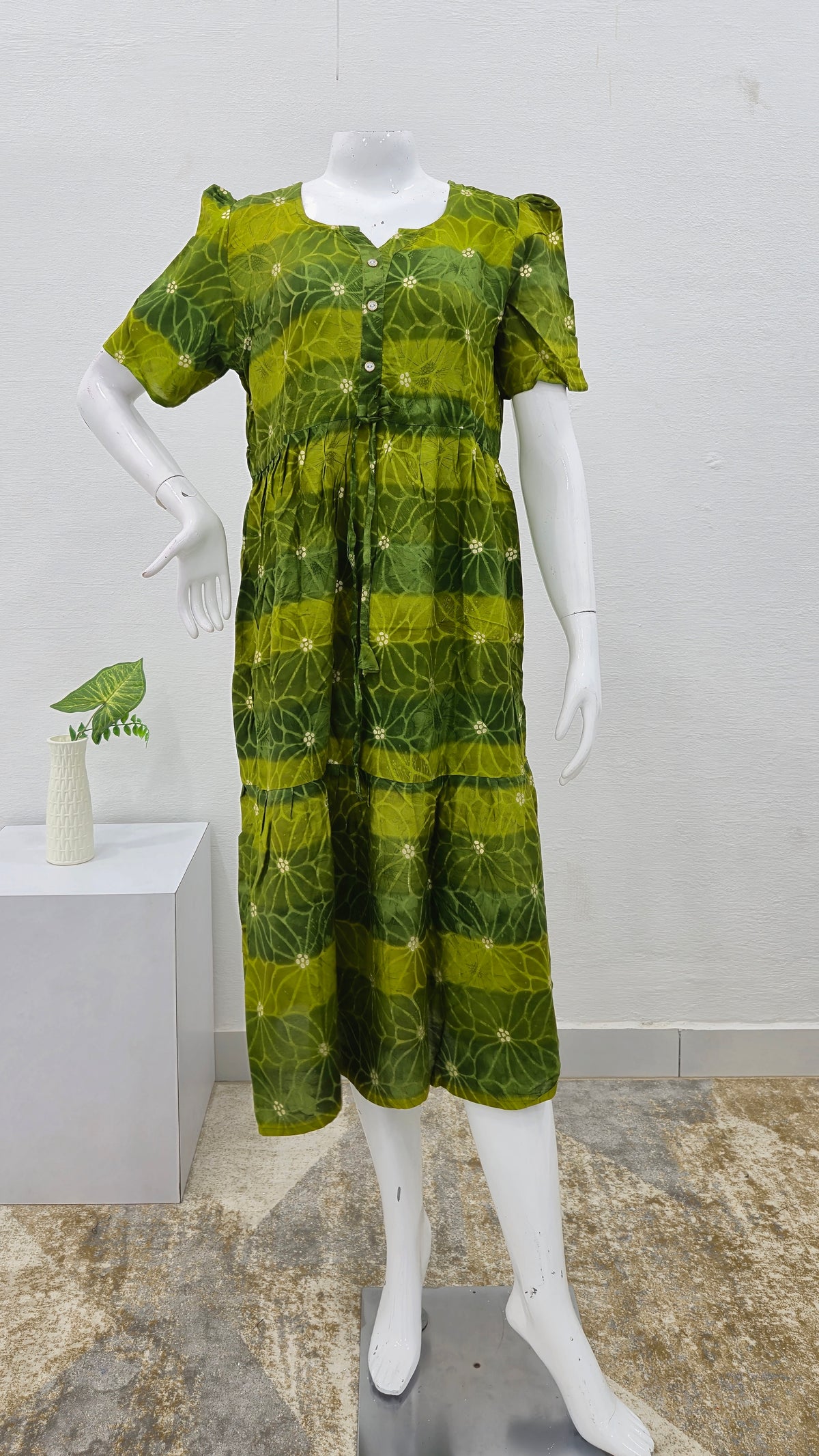 Rayon Colourful Foil Printing Gathering Frock Model Nighties | Side Pocket and Gathering Front Rope | Fancy Sleeve & Maxi Frock Nightwear for Stylish Women's (FGF)