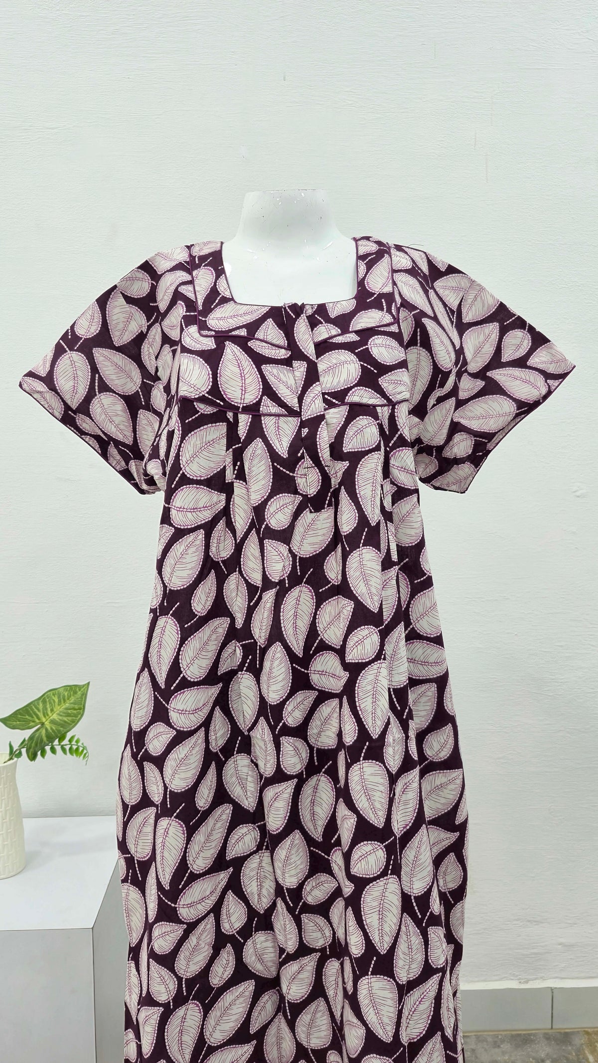 MANGAI Premium Cotton Printed Pleated Model Half Sleeve 3XL Size Nighties - Fancy Neck | With Side Pocket |Shrinkage Free Nighties | Trendy Collection's for Stylish Women's (3XL-SBS)