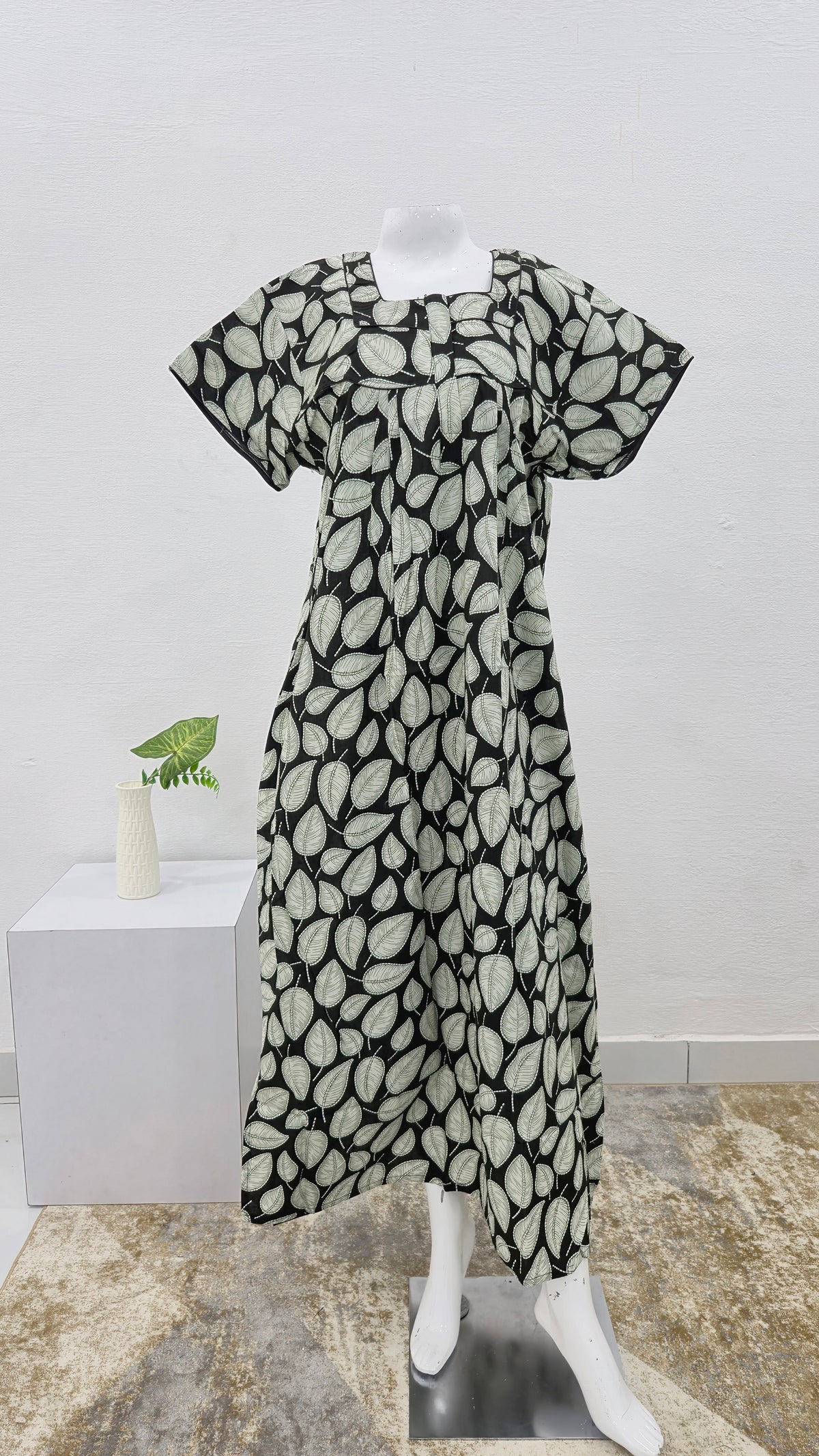 MANGAI Premium Cotton Printed Pleated Model Half Sleeve 3XL Size Nighties - Fancy Neck | With Side Pocket |Shrinkage Free Nighties | Trendy Collection's for Stylish Women's (3XL-SBS)