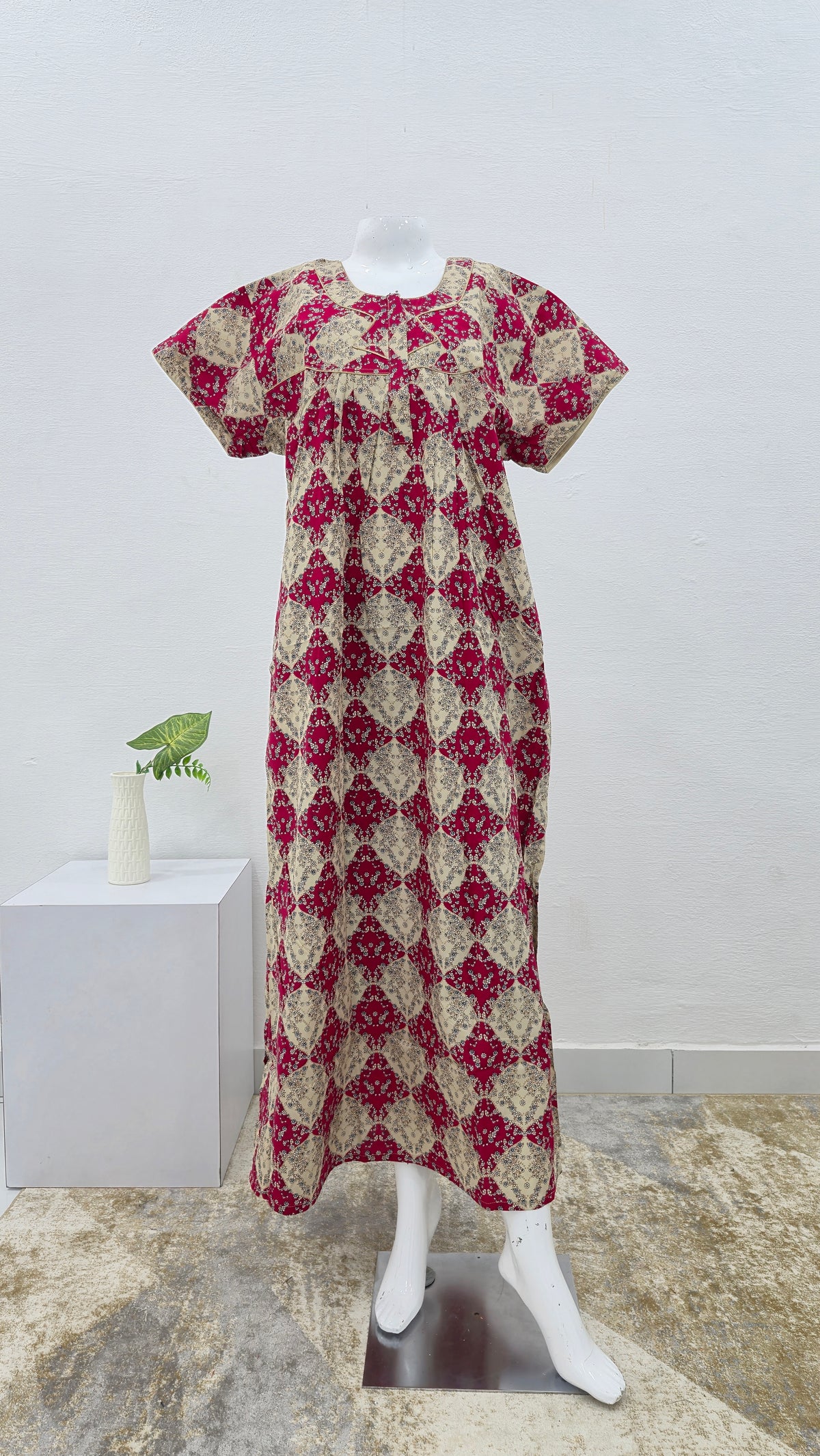 Regular Fit Cotton Printed Pleated Nighties