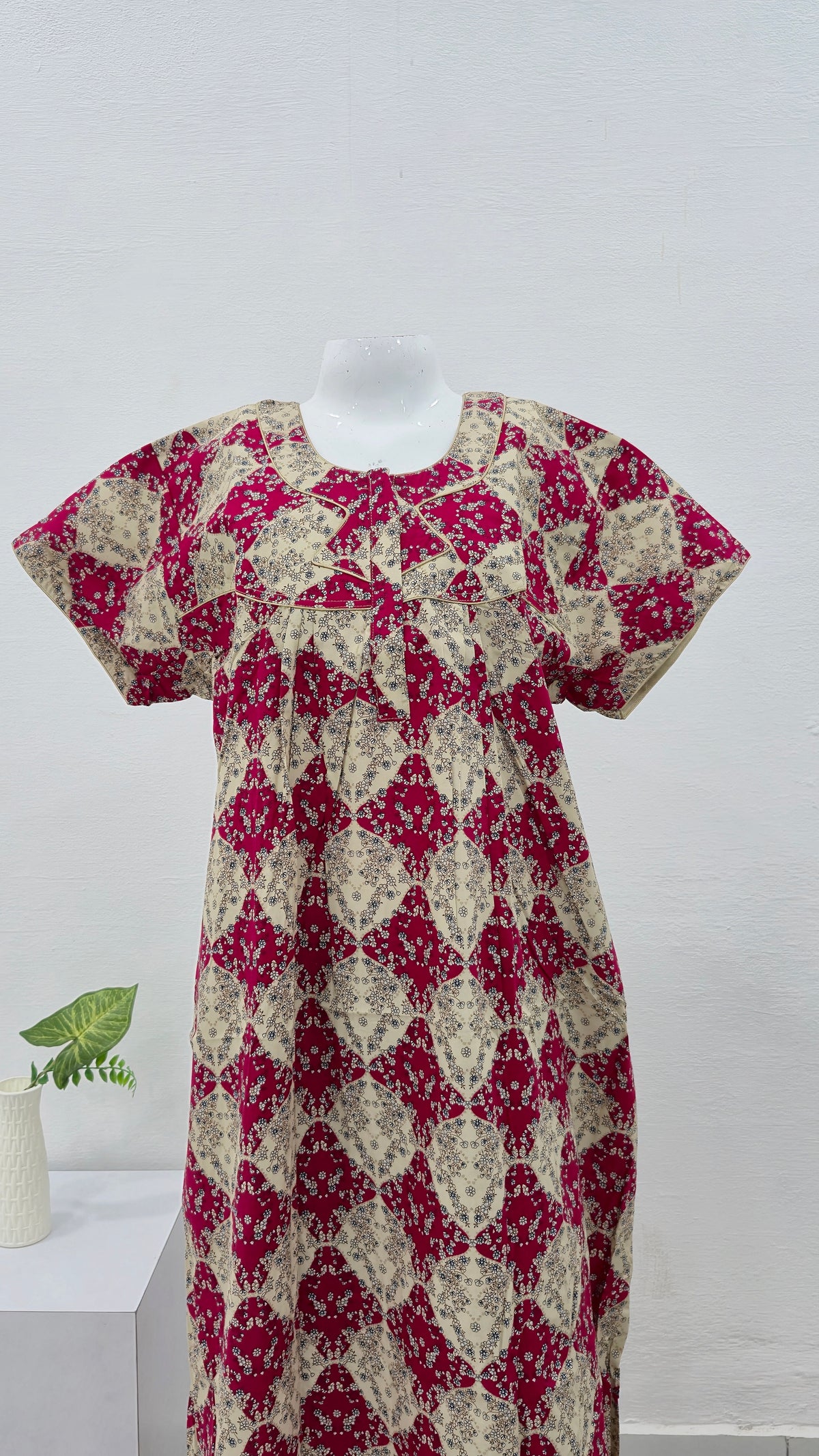 Regular Fit Cotton Printed Pleated Nighties