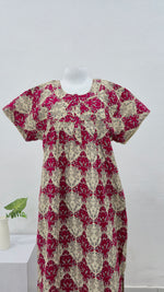 Regular Fit Cotton Printed Pleated Nighties