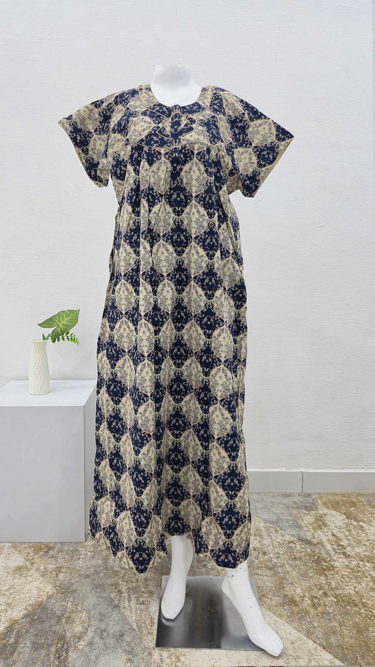 MANGAI Cotton Printed Pleated Nighties - All Over Printed Stylish Nighties| Side Cut Pocket | Front Open Zipper Type | Beautiful Nighties for Stylish Women's (PLE)