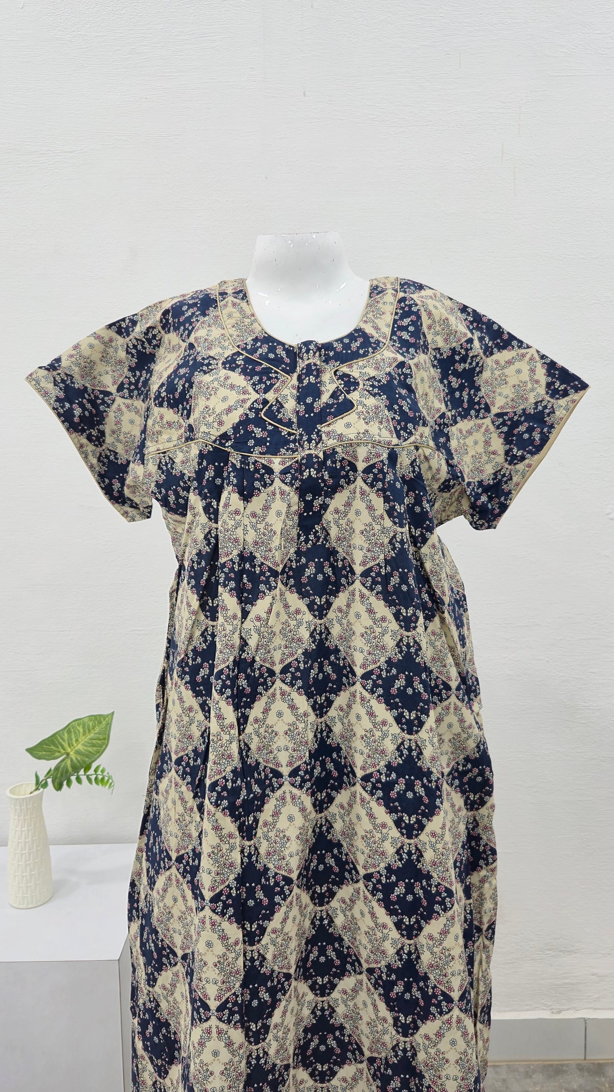 Regular Fit Cotton Printed Pleated Nighties