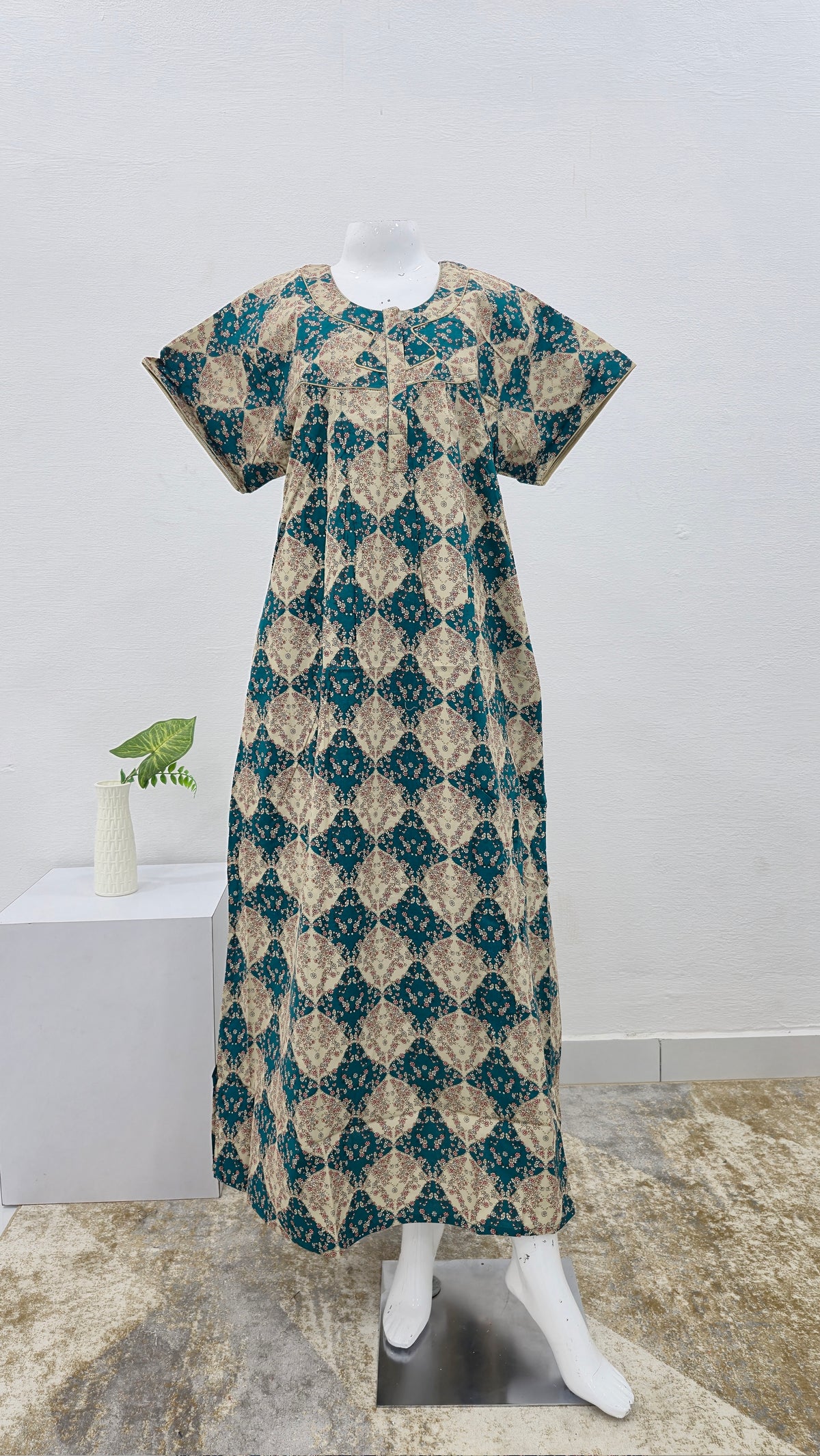 Regular Fit Cotton Printed Pleated Nighties