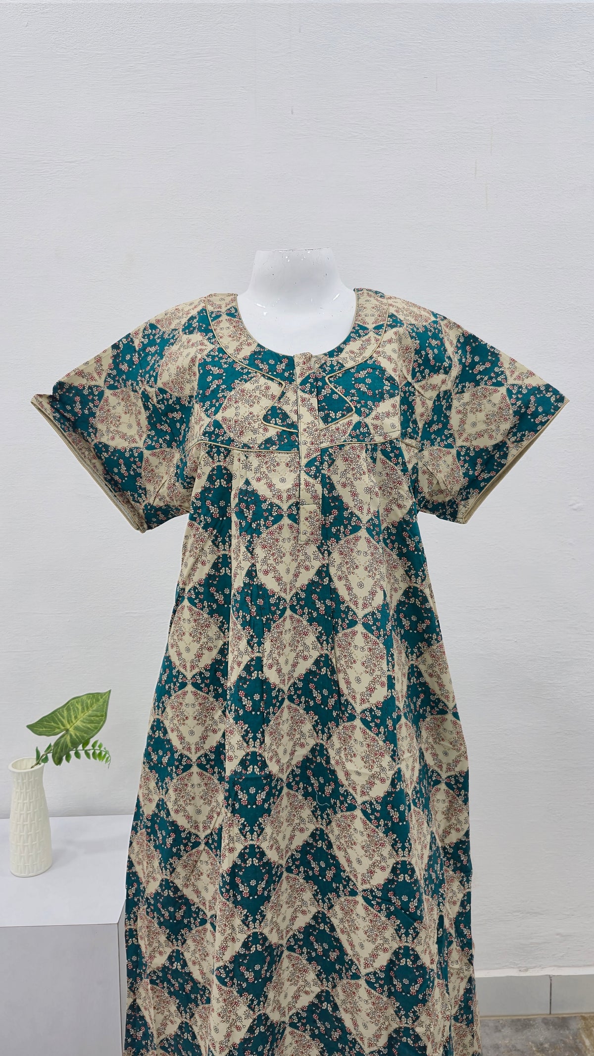Regular Fit Cotton Printed Pleated Nighties