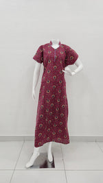 MANGAI Daily Wear Casual Comfort Fit Cotton Printed Nighties | Front open Zipper Model| Slit Open & Neck Collar Comfort Fit Daily Wear Nighties (DRN)