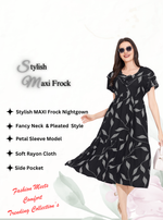 Rayon MAXI FROCK Model Nighties | Fancy Petal Sleeve | Fancy Neck & Side Pocket | Pleated Frock MAXI Style | Trendy Collection's for Stylish Women & Teenage Girl (FSF)