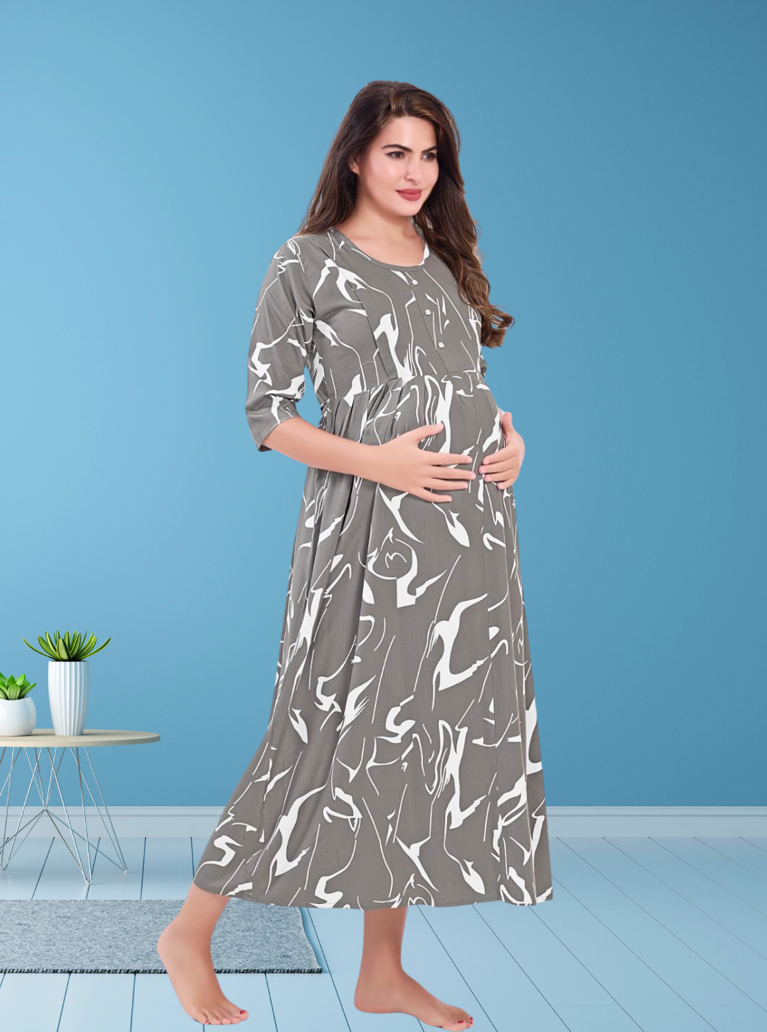 Soft Rayon4-IN-ONE Mom's Feeding & Casual Wear| Pre & Post Maternity Wear | Fancy Long Frock | Best Choice for Pregnancy Women (FIO-F)