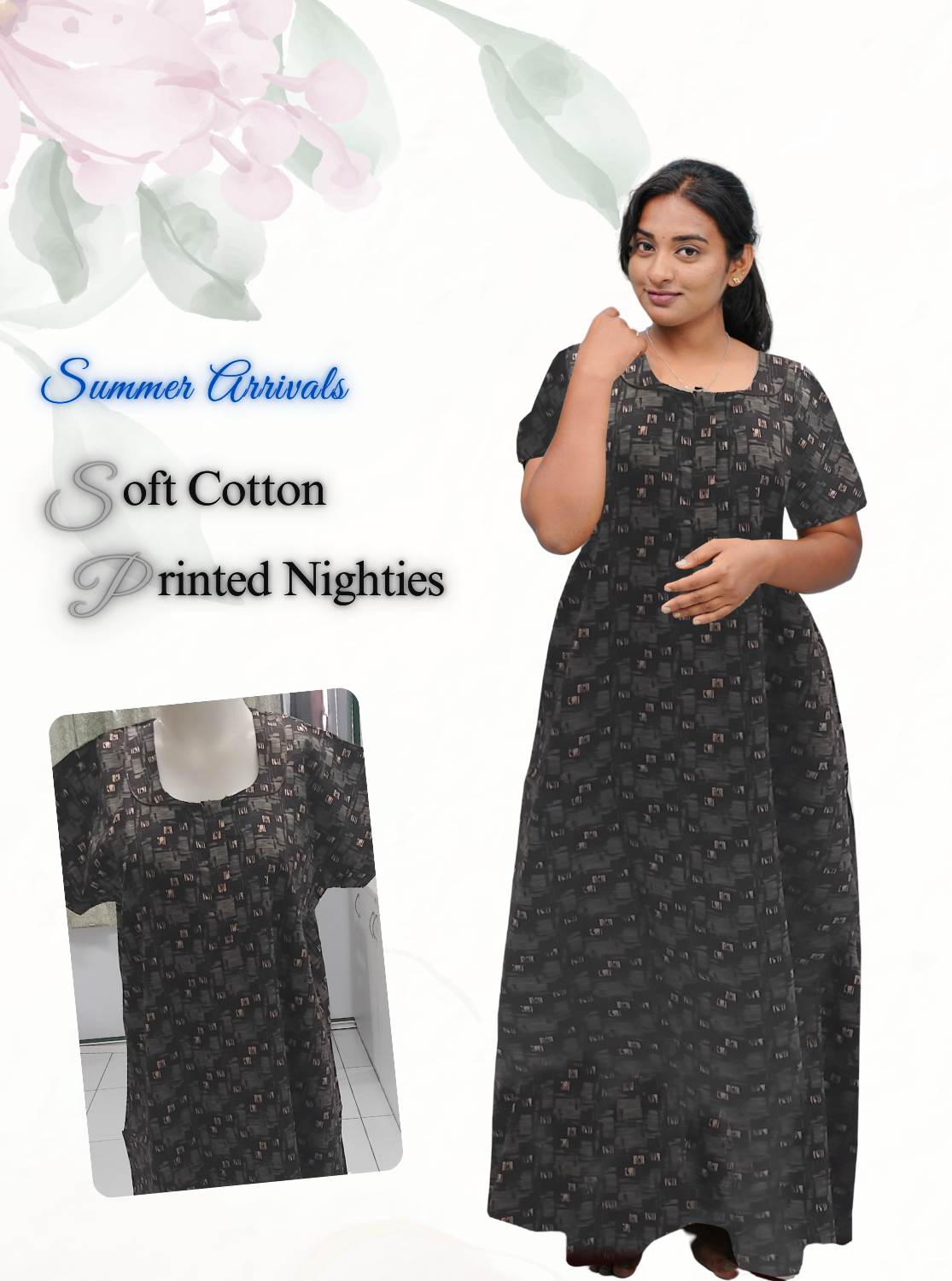 MANGAI Daily Wear Casual Comfort Fit Cotton Printed Nighties | Zipless Closed Model |Summer Arrival's for Trendy Women's (VNM)