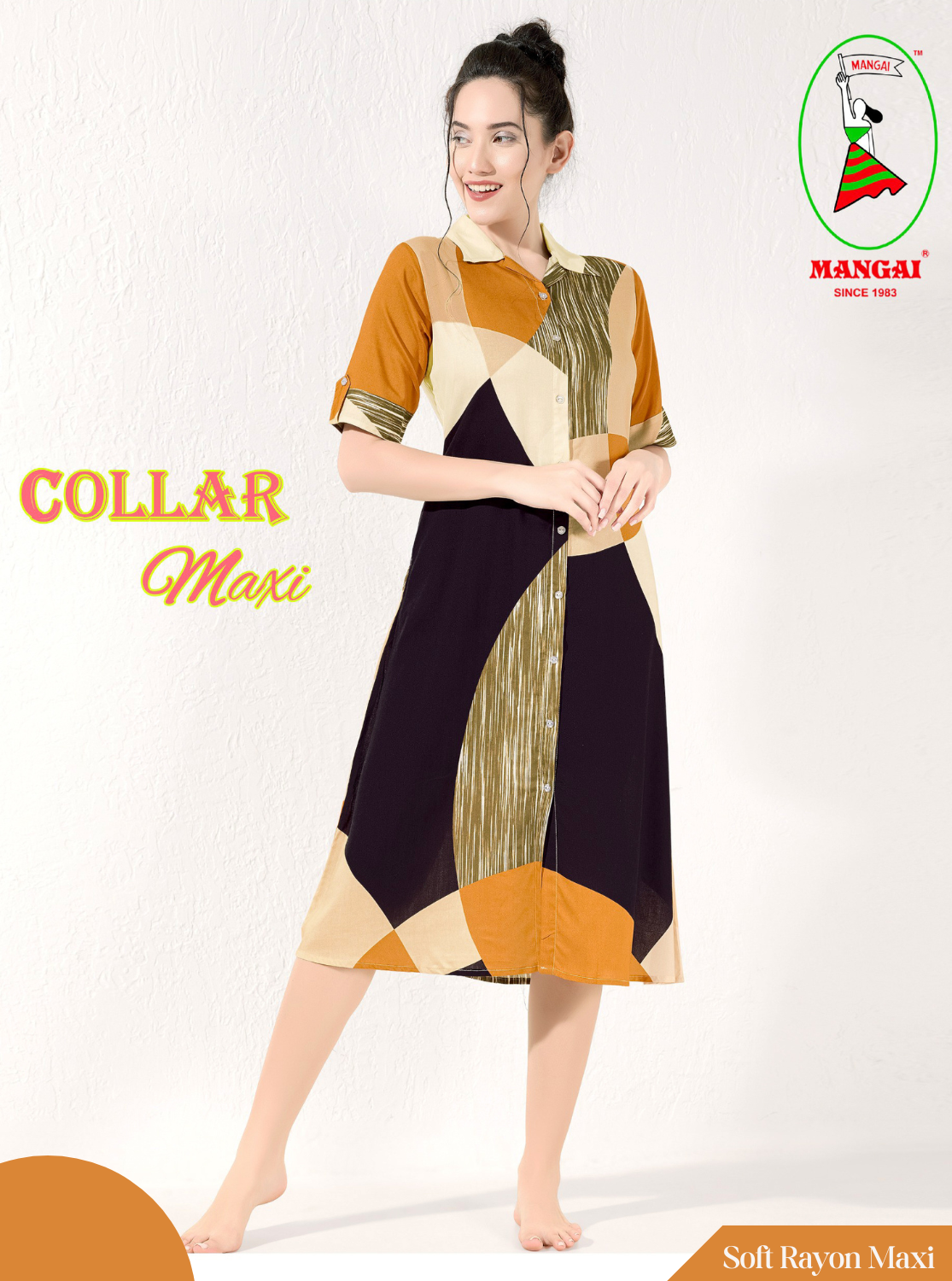 MANGAI Premium Rayon Collar MAXI Nighty for Women | Long Sleeve Stylish Nightwear for Women and Teenager | Perfect Stylish Nightwear (CM)