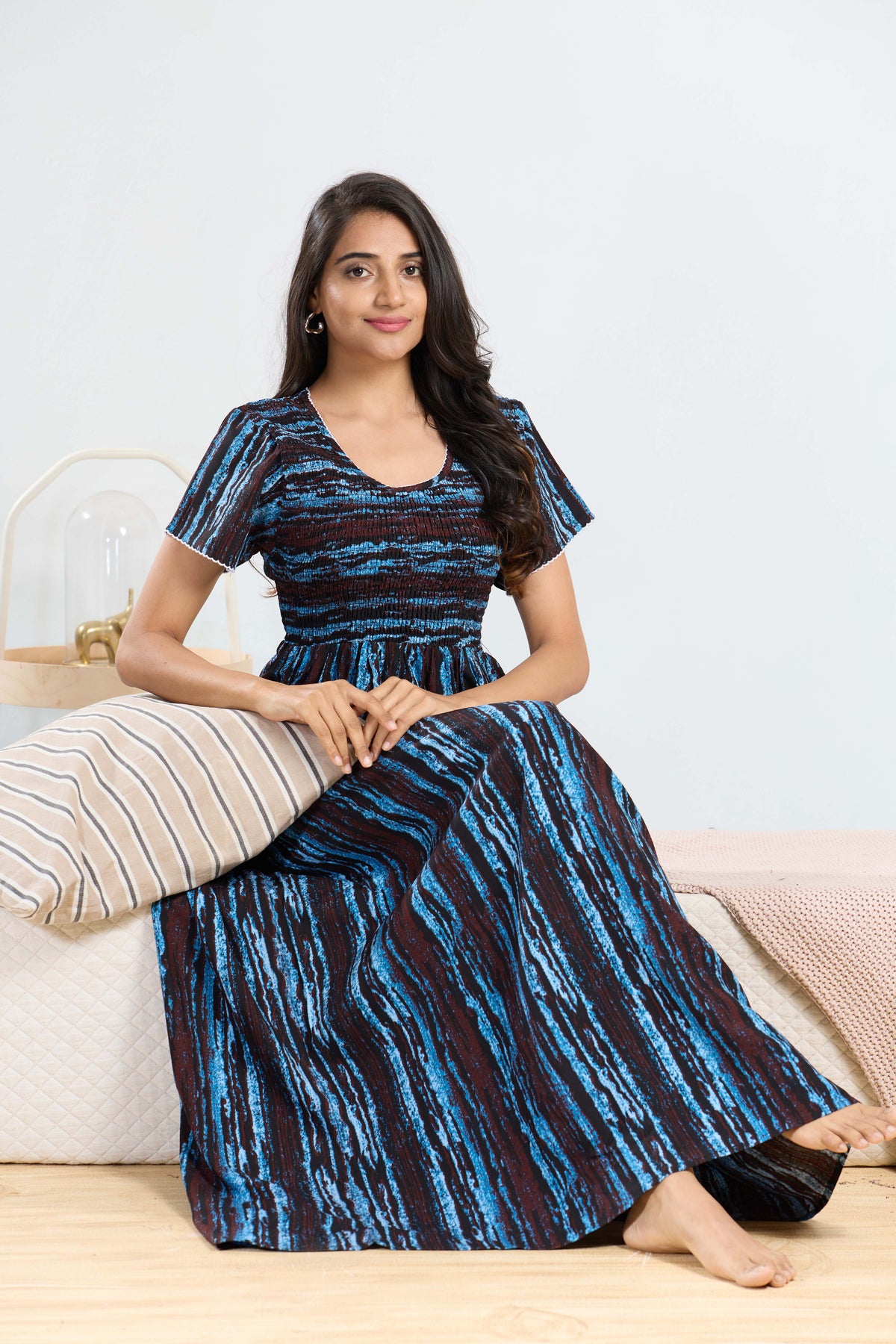 MANGAI RAYON Smocking Nighty | Beautiful Pleated Design | Side Pocket | Stylish Nighty for Trendy Women's | Your Perfect Nightwear Collection's (SRN)