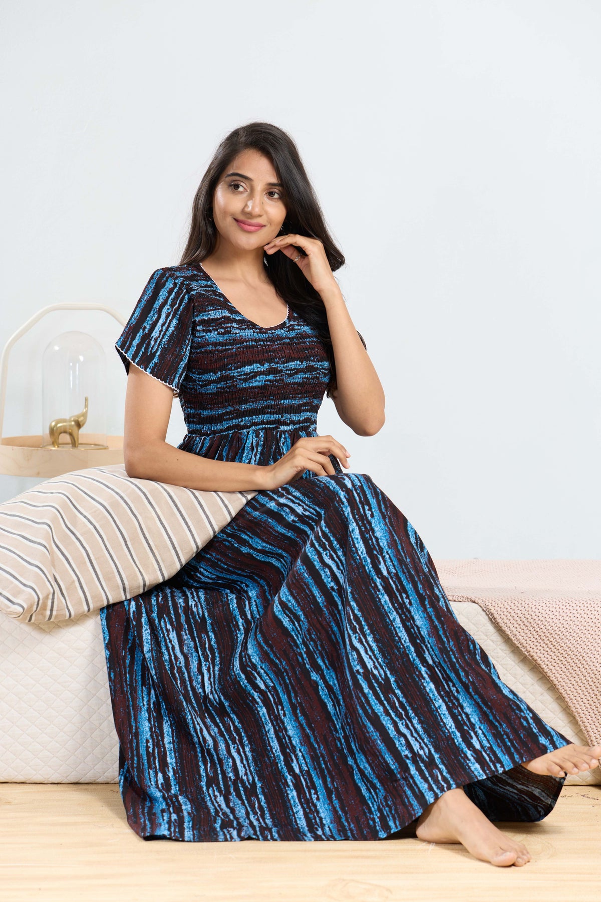 MANGAI RAYON Smocking Nighty | Beautiful Pleated Design | Side Pocket | Stylish Nighty for Trendy Women's | Your Perfect Nightwear Collection's (SRN)
