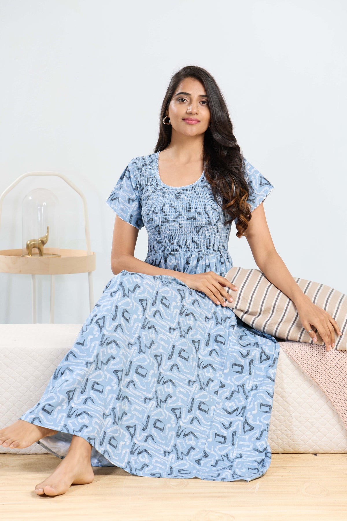 MANGAI RAYON Smocking Nighty | Beautiful Pleated Design | Side Pocket | Stylish Nighty for Trendy Women's | Your Perfect Nightwear Collection's (SRN)
