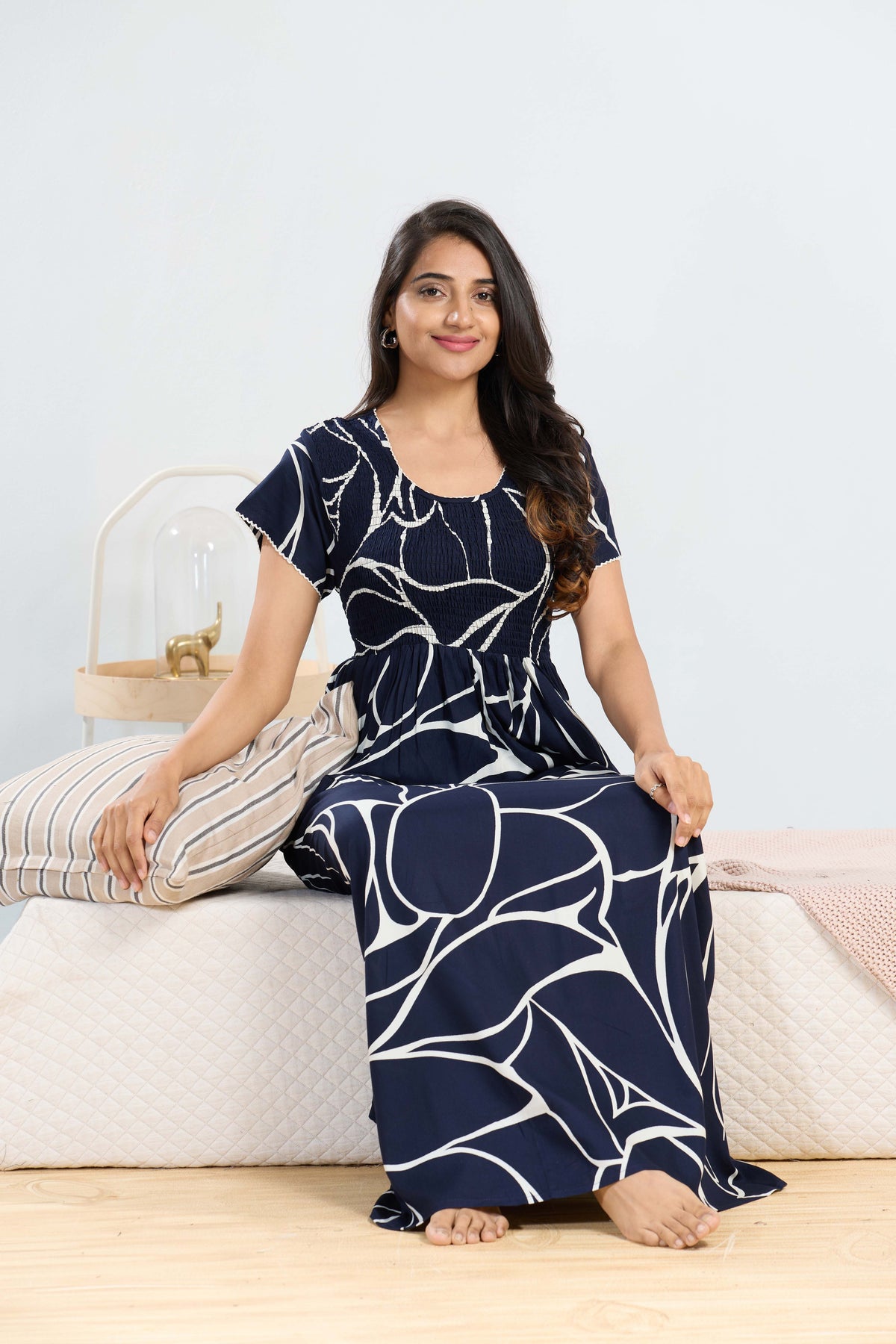 MANGAI RAYON Smocking Nighty | Beautiful Pleated Design | Side Pocket | Stylish Nighty for Trendy Women's | Your Perfect Nightwear Collection's (SRN)