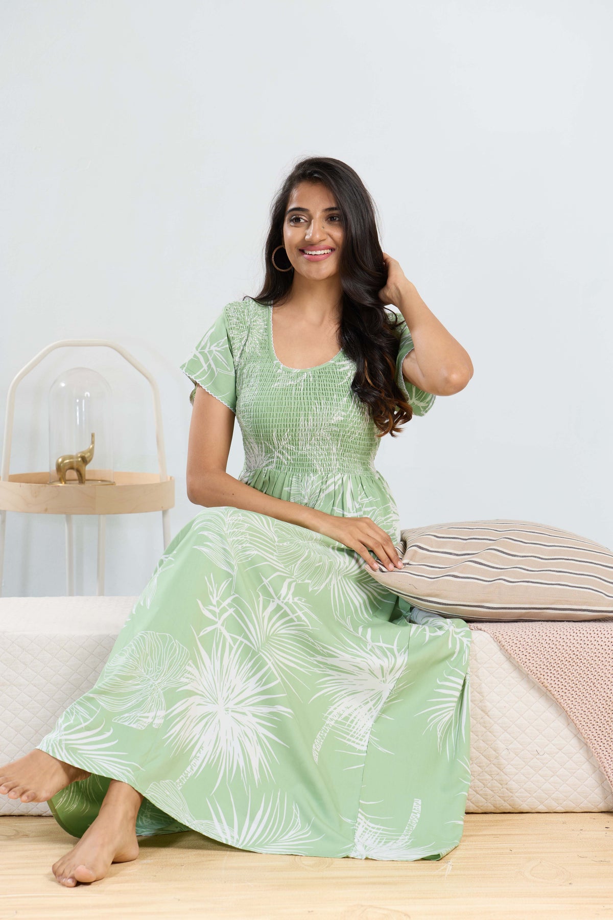 MANGAI RAYON Smocking Nighty | Beautiful Pleated Design | Side Pocket | Stylish Nighty for Trendy Women's | Your Perfect Nightwear Collection's (SRN)
