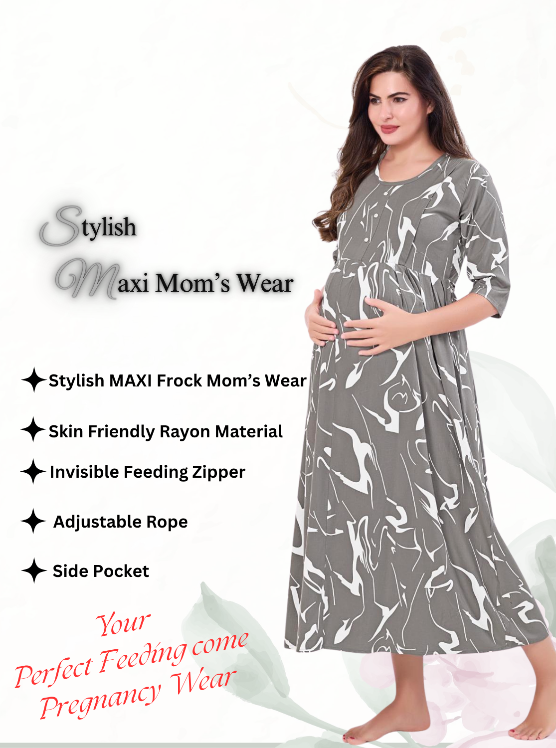 Soft Rayon4-IN-ONE Mom's Feeding & Casual Wear| Pre & Post Maternity Wear | Fancy Long Frock | Best Choice for Pregnancy Women (FIO-F)