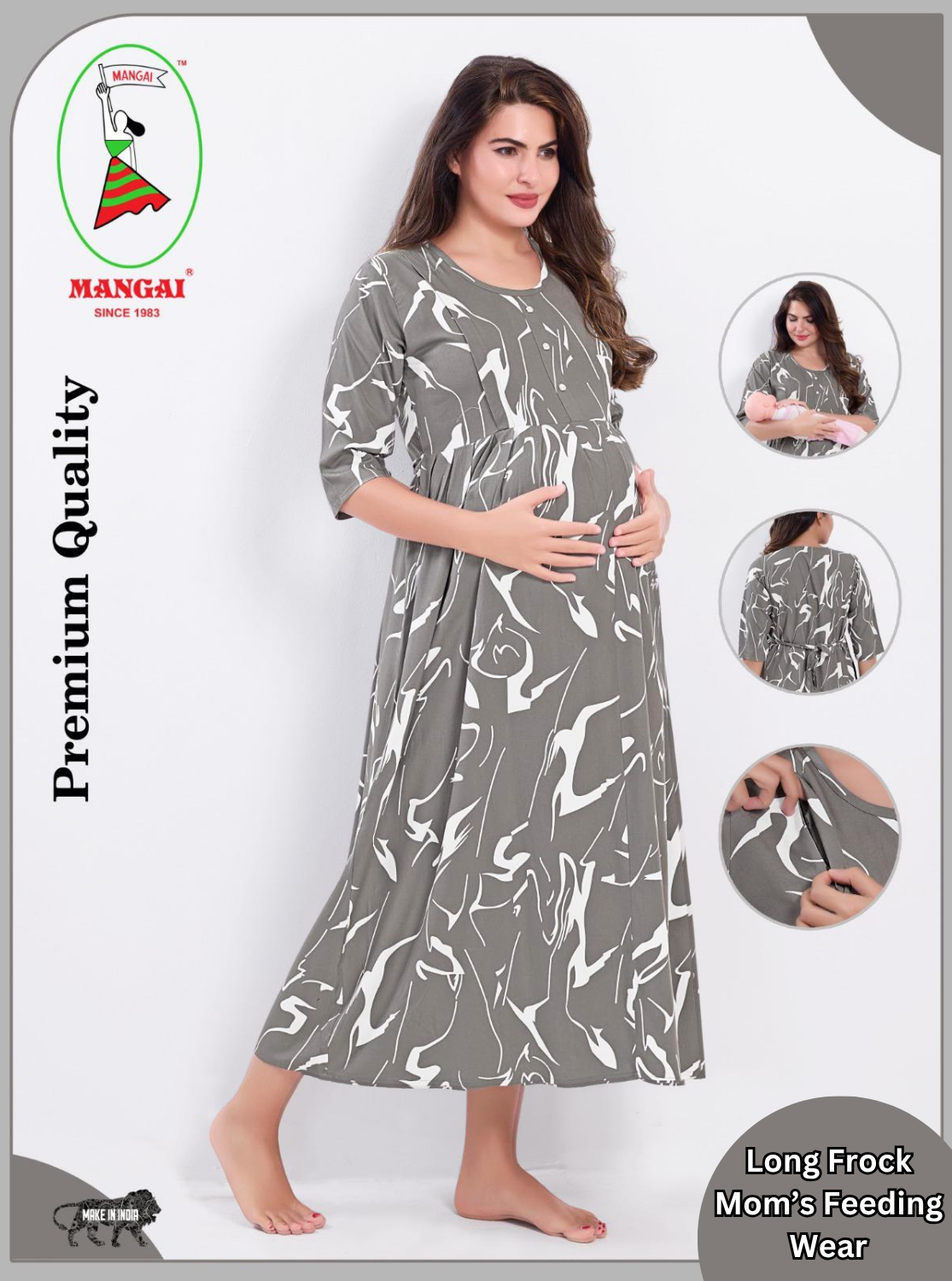 Soft Rayon4-IN-ONE Mom's Feeding & Casual Wear| Pre & Post Maternity Wear | Fancy Long Frock | Best Choice for Pregnancy Women (FIO-F)