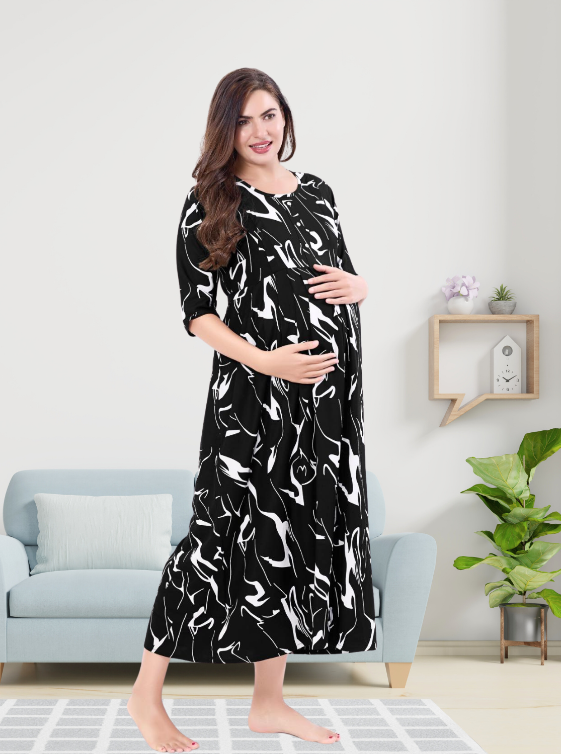 Soft Rayon4-IN-ONE Mom's Feeding & Casual Wear| Pre & Post Maternity Wear | Fancy Long Frock | Best Choice for Pregnancy Women (FIO-F)