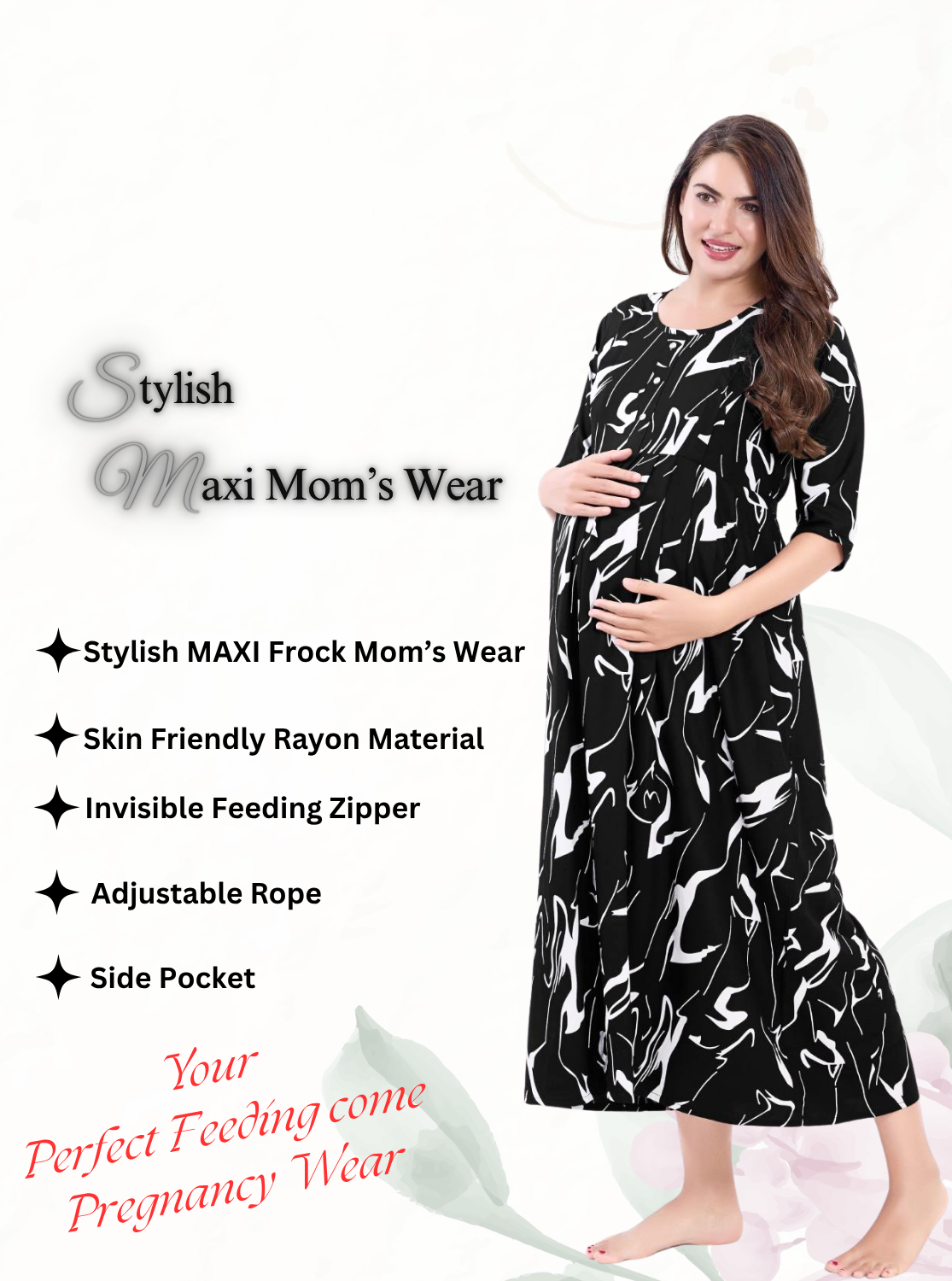 Soft Rayon4-IN-ONE Mom's Feeding & Casual Wear| Pre & Post Maternity Wear | Fancy Long Frock | Best Choice for Pregnancy Women (FIO-F)