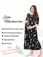 Soft Rayon4-IN-ONE Mom's Feeding & Casual Wear| Pre & Post Maternity Wear | Fancy Long Frock | Best Choice for Pregnancy Women (FIO-F)