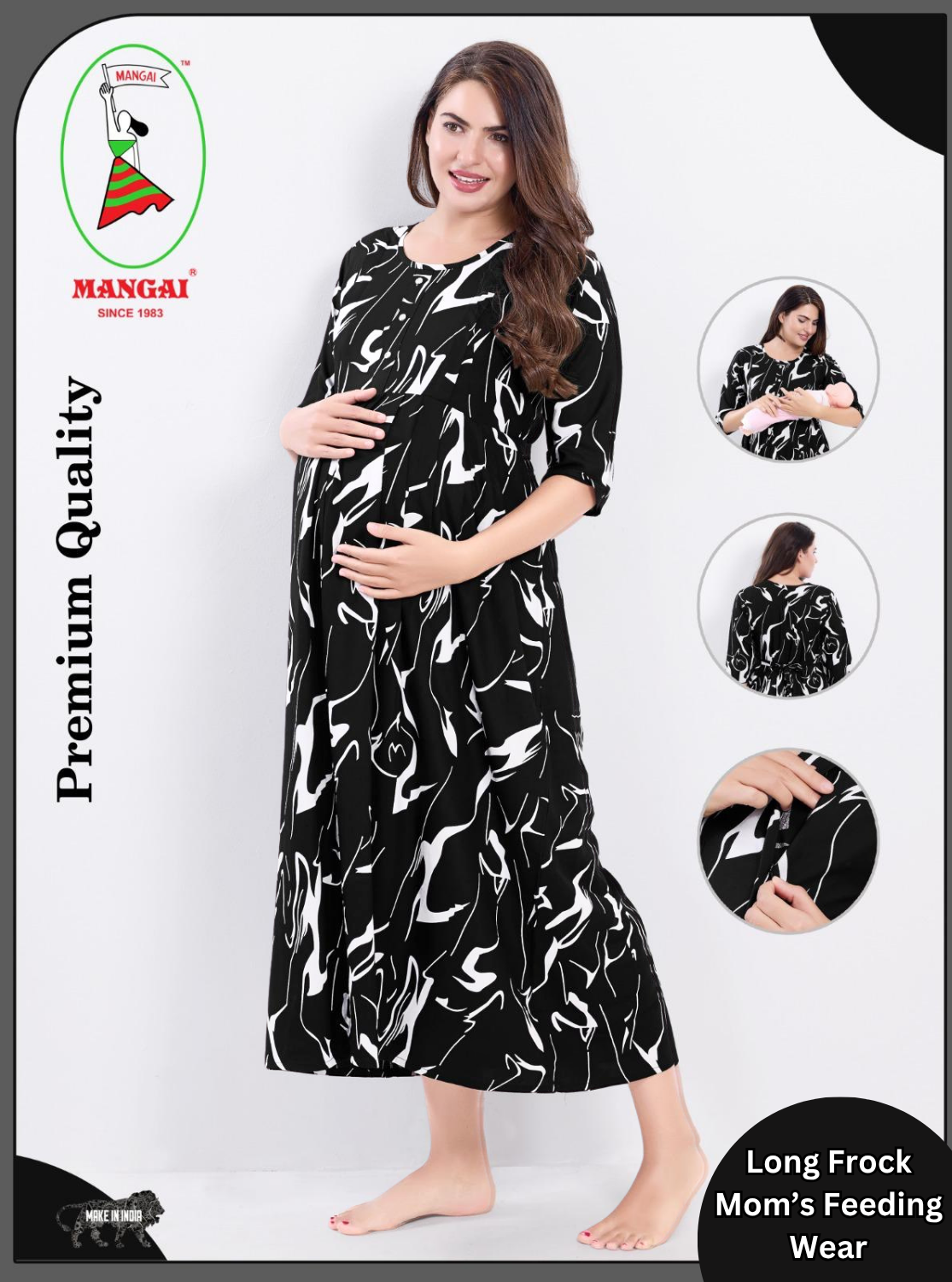 Soft Rayon4-IN-ONE Mom's Feeding & Casual Wear| Pre & Post Maternity Wear | Fancy Long Frock | Best Choice for Pregnancy Women (FIO-F)