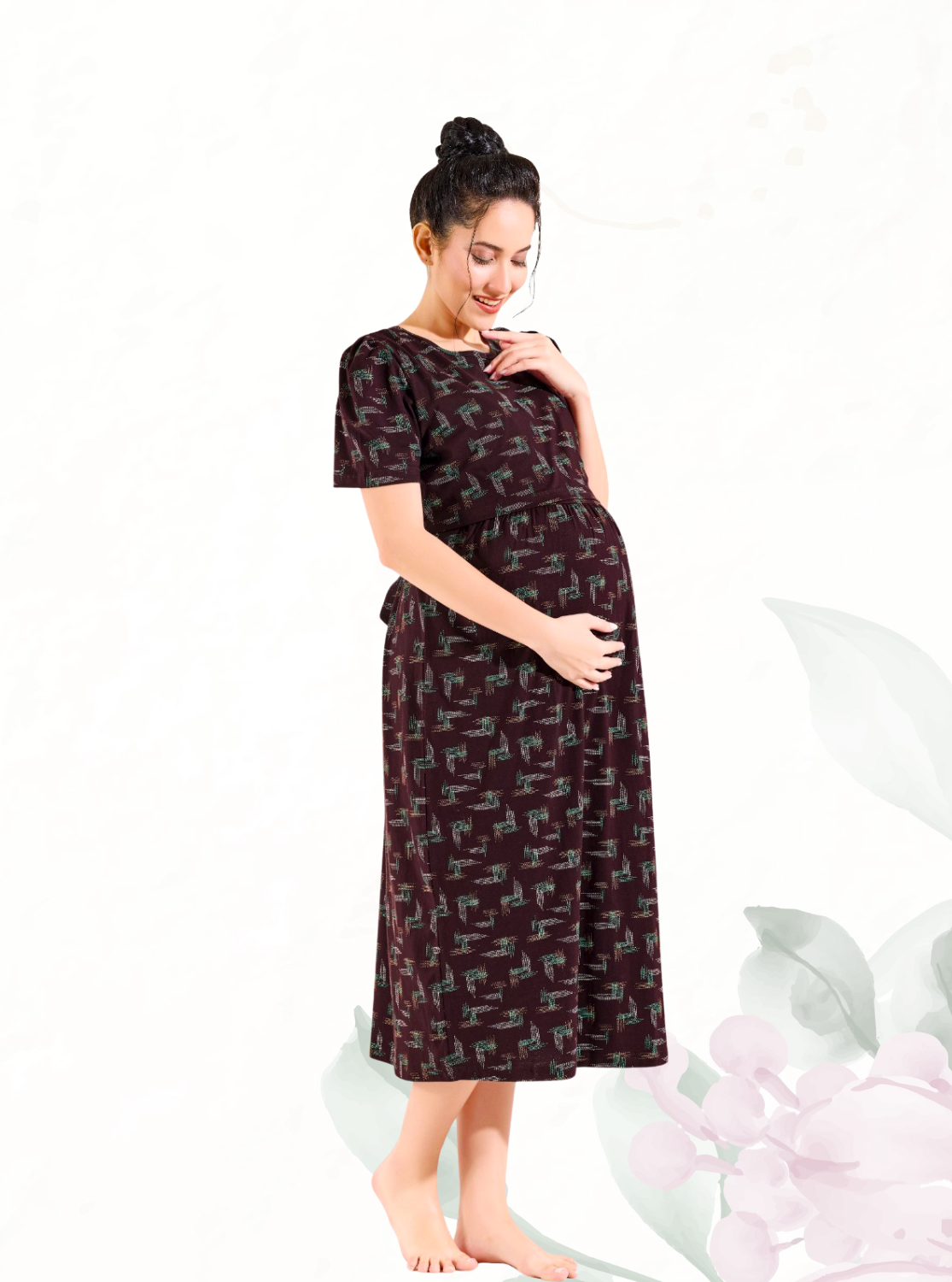MANGAI HOSIERY Cotton Zipless Feeding Wear | Fancy Sleeve with Round Neck | Flap Open Zipless Feeding wear for Pregnancy Women (MMG)