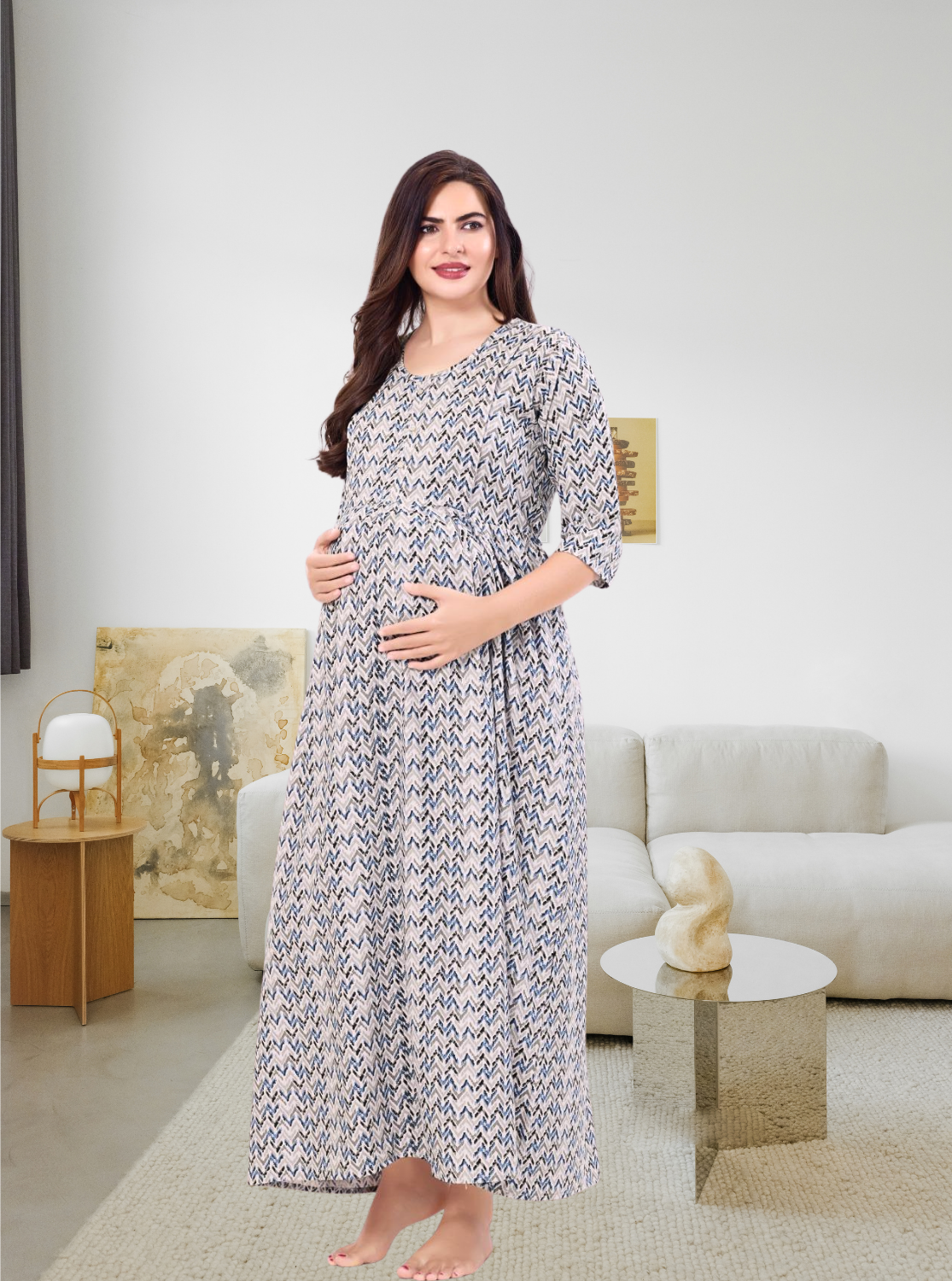 Soft Rayon4-IN-ONE Mom's Feeding & Casual Wear| Pre & Post Maternity Wear | Fancy Long Frock | Best Choice for Pregnancy Women (FIO-F)