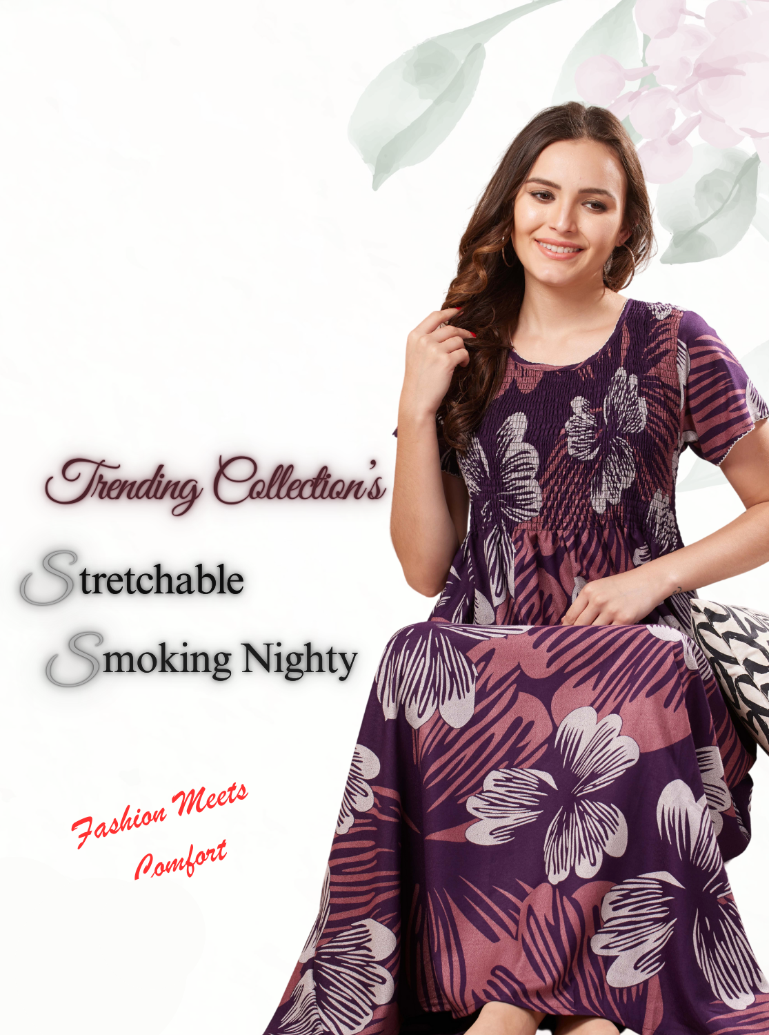 New Arrivals ONLY MINE Premium ALPINE Smokey Nighty | Beautiful Pleated Design | Side Pocket | Stylish Nighty for Trendy Women's | Your Perfect Nightwear Collection's (ALS)