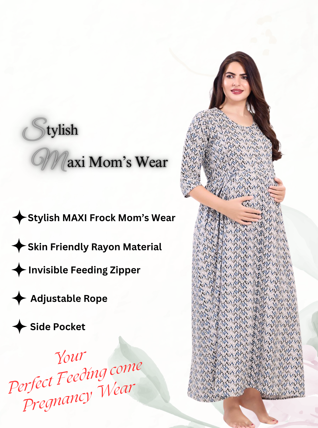 Soft Rayon4-IN-ONE Mom's Feeding & Casual Wear| Pre & Post Maternity Wear | Fancy Long Frock | Best Choice for Pregnancy Women (FIO-F)
