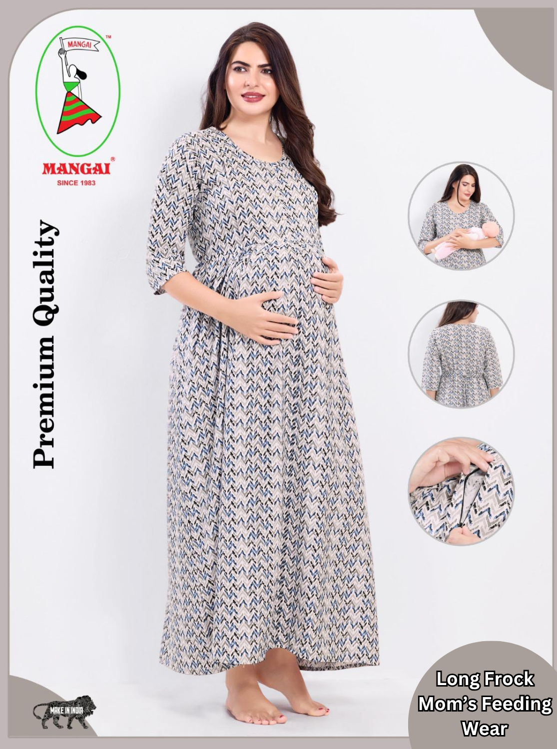 Soft Rayon4-IN-ONE Mom's Feeding & Casual Wear| Pre & Post Maternity Wear | Fancy Long Frock | Best Choice for Pregnancy Women (FIO-F)