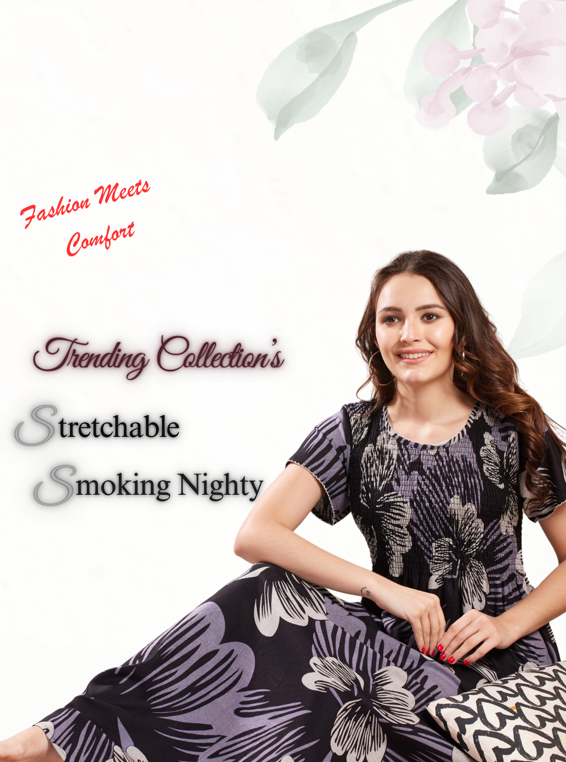 New Arrivals ONLY MINE Premium ALPINE Smokey Nighty | Beautiful Pleated Design | Side Pocket | Stylish Nighty for Trendy Women's | Your Perfect Nightwear Collection's (ALS)