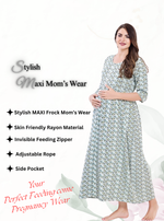 Soft Rayon4-IN-ONE Mom's Feeding & Casual Wear| Pre & Post Maternity Wear | Fancy Long Frock | Best Choice for Pregnancy Women (FIO-F)