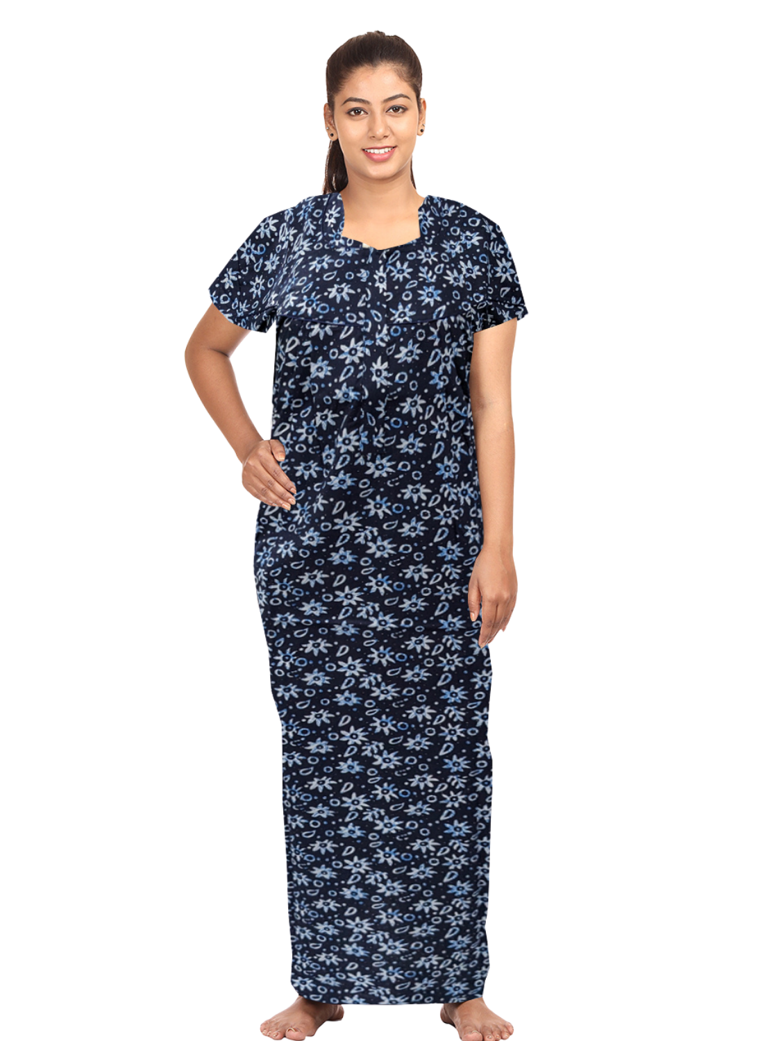 MANGAI Cotton Printed PLEATED Model Nighties - Fancy Neck | With Side Pocket |Shrinkage Free Nighties | Trendy Collection's for Trendy Women's