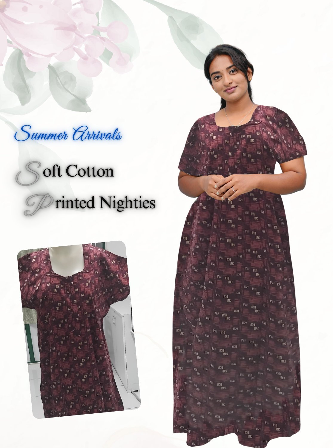 MANGAI Daily Wear Casual Comfort Fit Cotton Printed Nighties | Zipless Closed Model |Summer Arrival's for Trendy Women's (VNM)