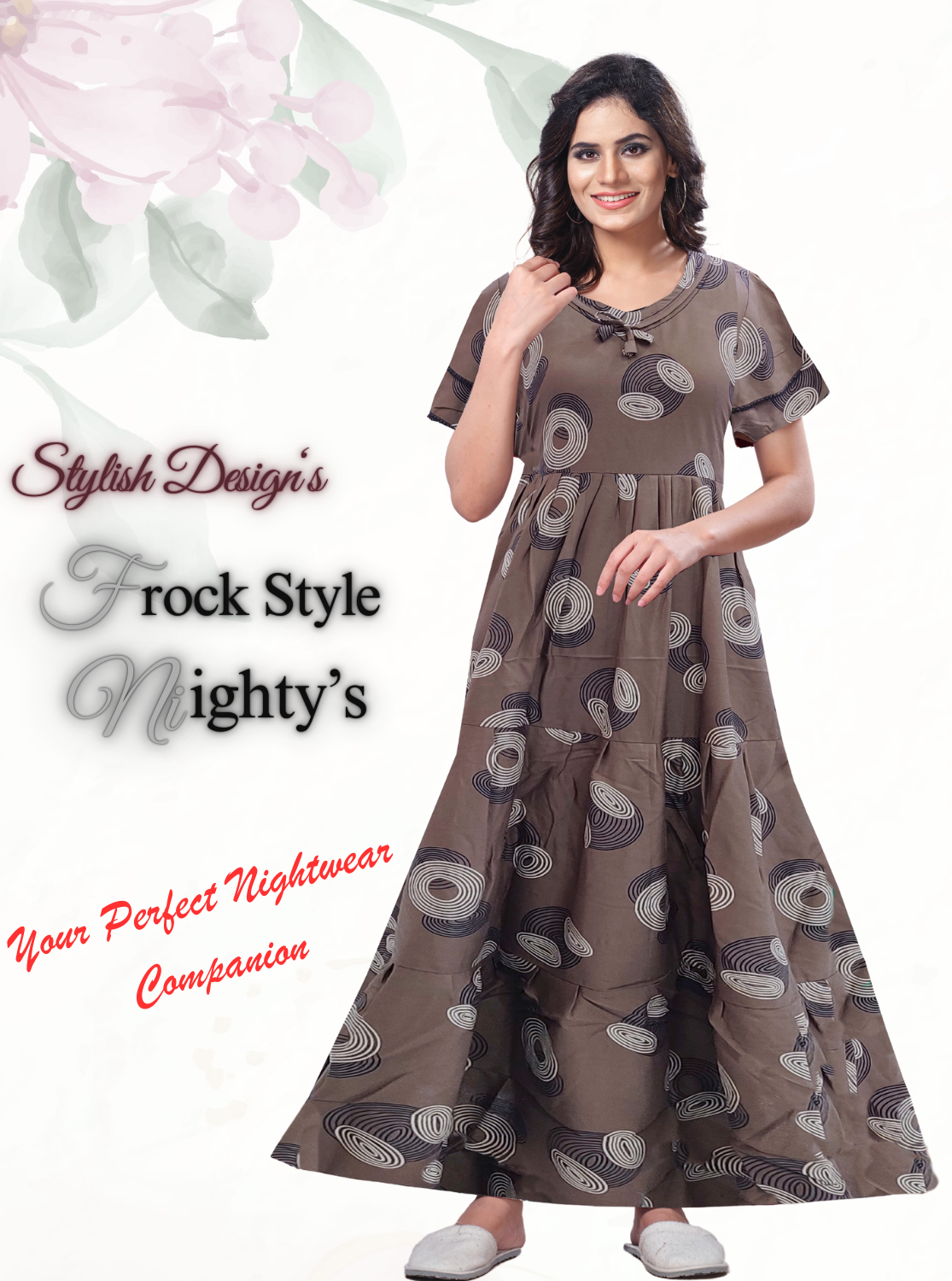 Fresh Arrivals MANGAI Alpine FULL FROCK Model Nighties | Beautiful Stylish Frock Style | Stylish Fancy Sleeves | Side Pocket | Perfect Nightwear Trendy Women's (FRK)