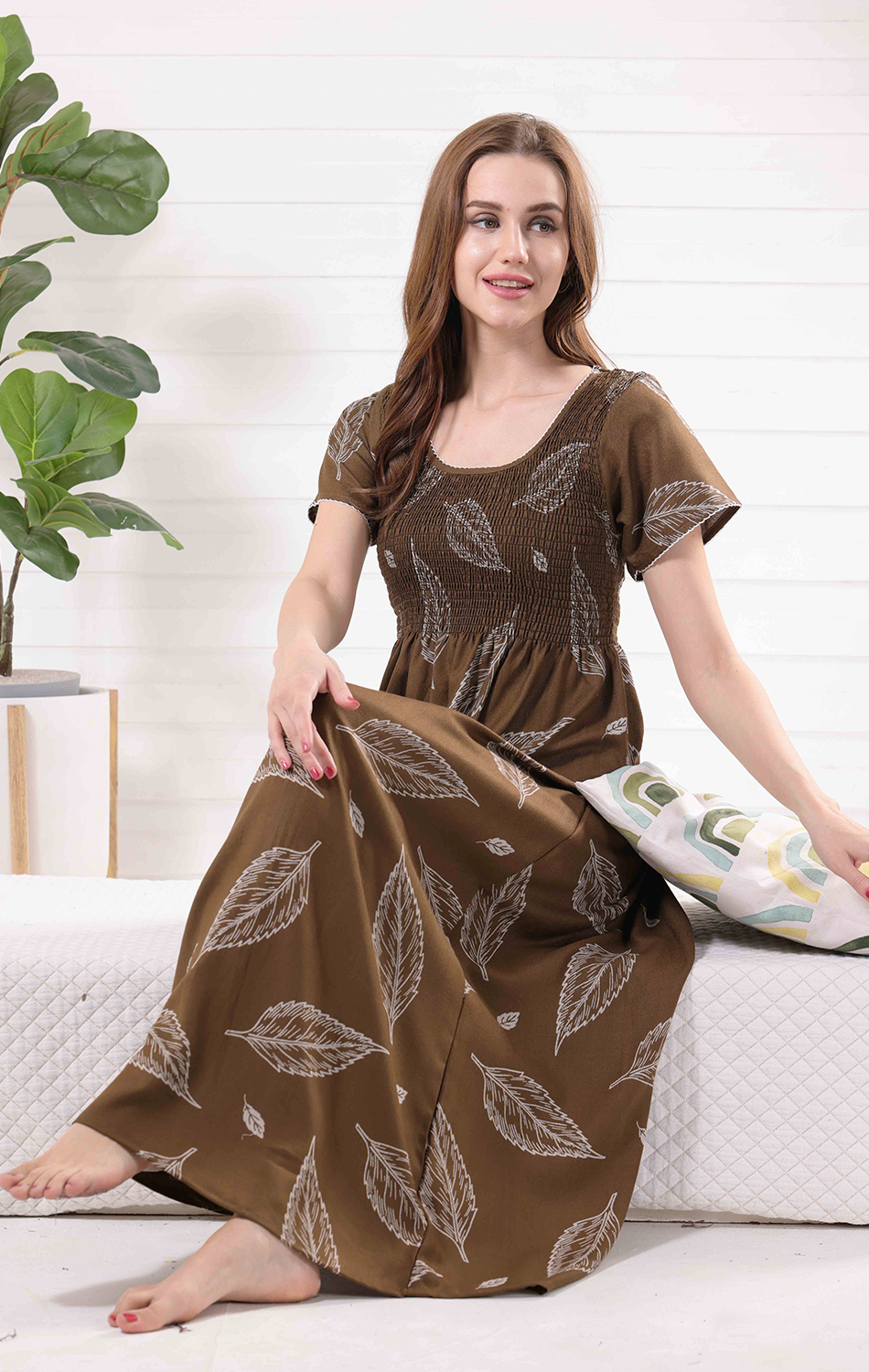 New Arrivals ALPINE Smokey Nighty | Beautiful Pleated Design | Side Pocket | Stylish Nighty for Trendy Women's | Your Perfect Nightwear Collection's (ALS)