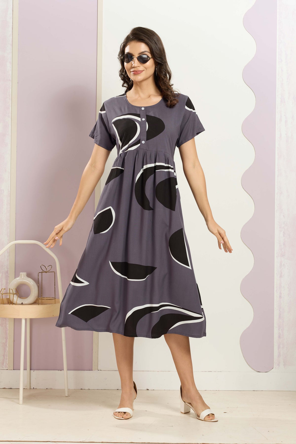 Rayon MAXI FROCK Model Nighties | Round Neck & Side Pocket | Pleated Frock MAXI Style | Trendy Collection's for Stylish Women & Teenage Girl (FRH)