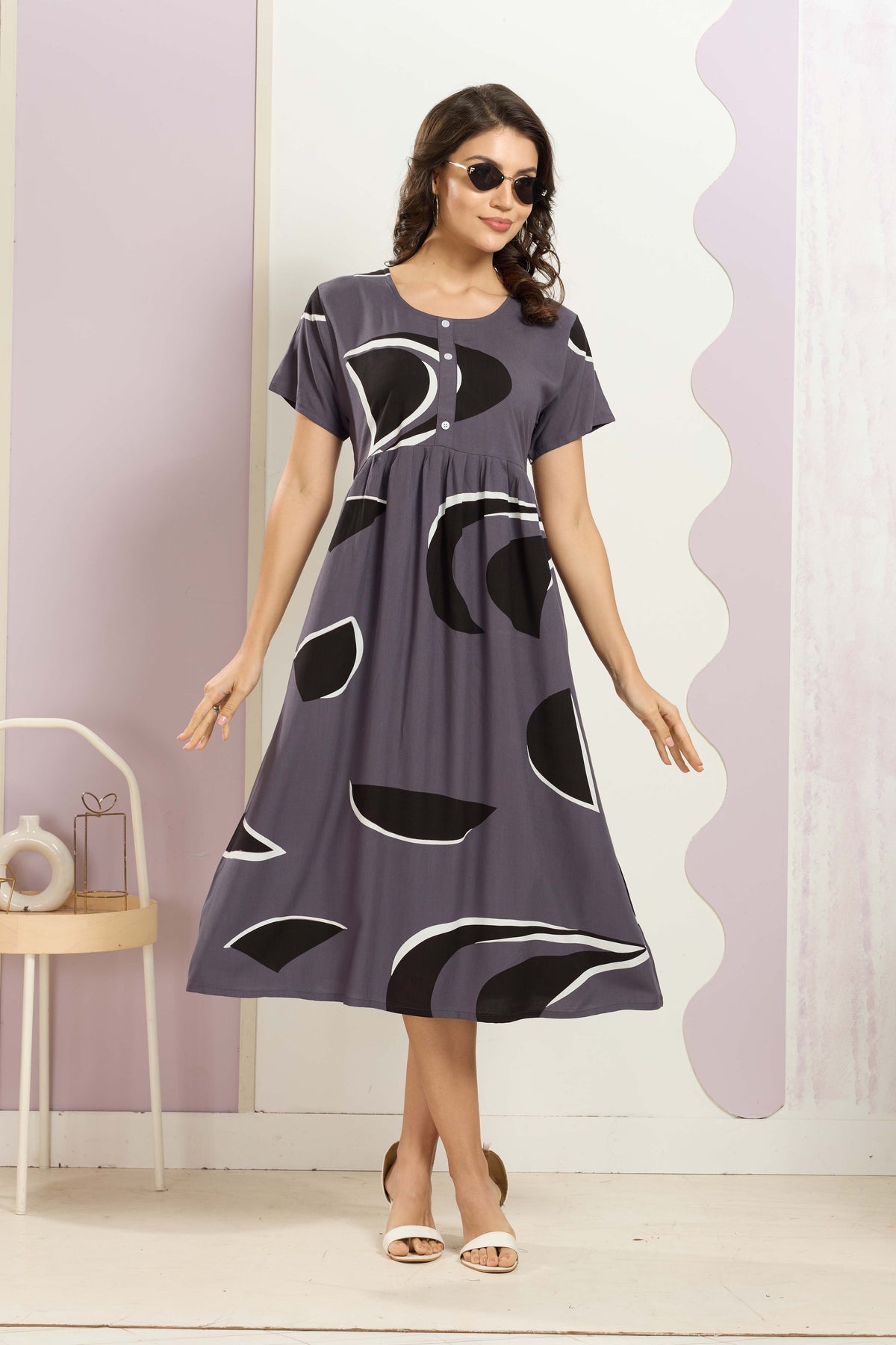 Rayon MAXI FROCK Model Nighties | Round Neck & Side Pocket | Pleated Frock MAXI Style | Trendy Collection's for Stylish Women & Teenage Girl (FRH)