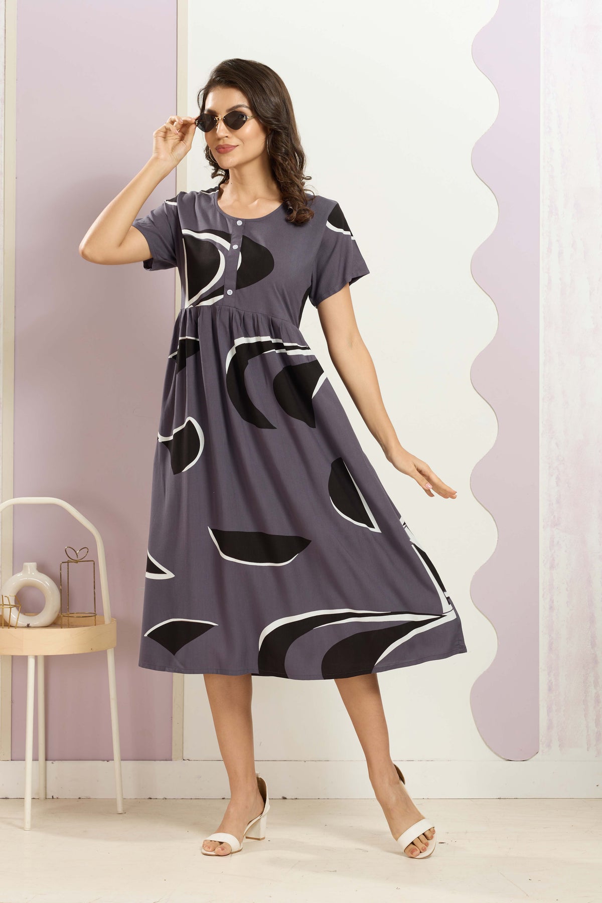Rayon MAXI FROCK Model Nighties | Round Neck & Side Pocket | Pleated Frock MAXI Style | Trendy Collection's for Stylish Women & Teenage Girl (FRH)