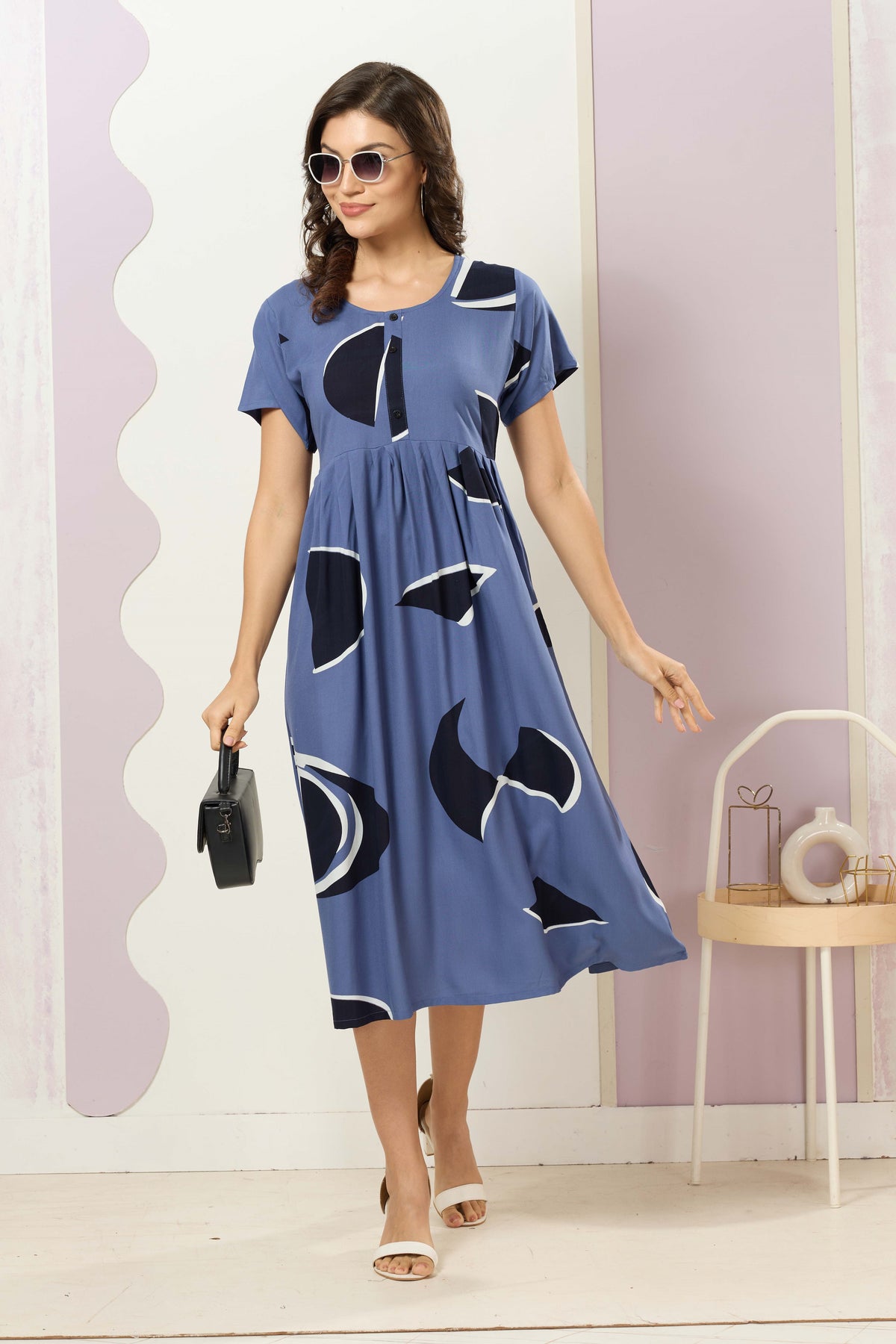 Rayon MAXI FROCK Model Nighties | Round Neck & Side Pocket | Pleated Frock MAXI Style | Trendy Collection's for Stylish Women & Teenage Girl (FRH)