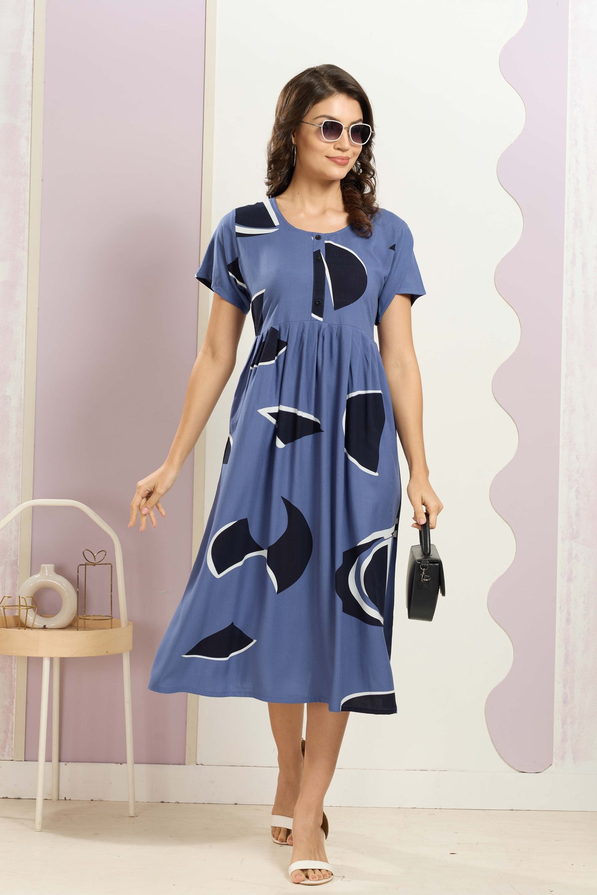 Rayon MAXI FROCK Model Nighties | Round Neck & Side Pocket | Pleated Frock MAXI Style | Trendy Collection's for Stylish Women & Teenage Girl (FRH)